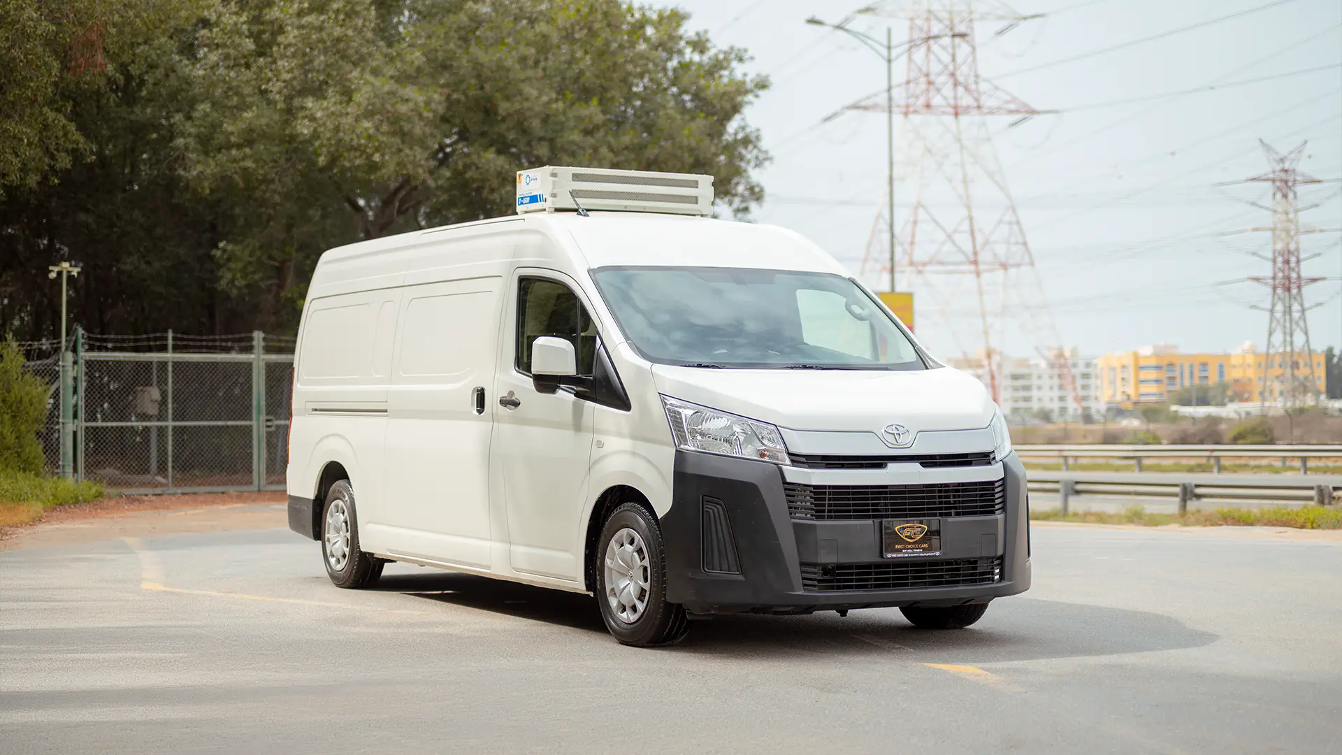 Used 2020 Toyota Hiace GLX High Roof in White – Right Front Diagonal (45°) View for Sale at First Choice Cars Dubai Sharjah