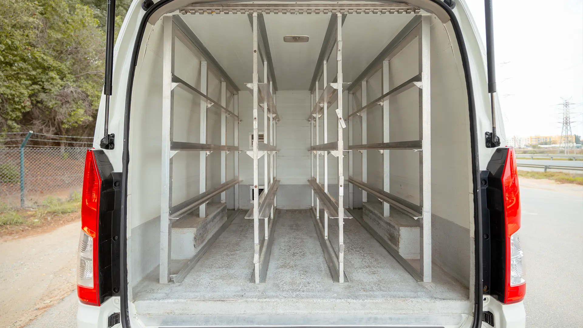 Used 2020 Toyota Hiace GLX High Roof in White – Freezer Box Rear Opening View for Sale at First Choice Cars Dubai Sharjah
