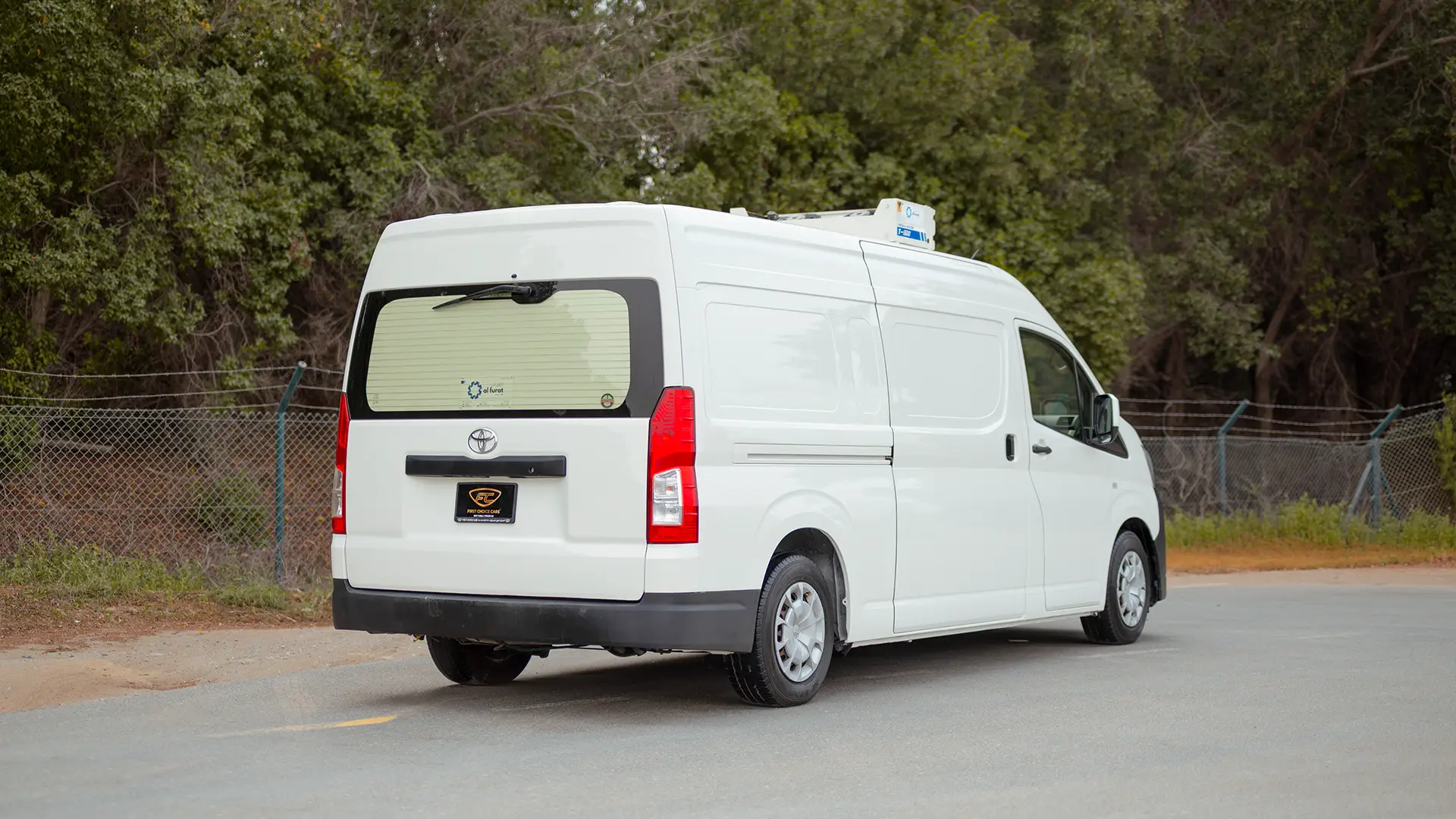 Used 2020 Toyota Hiace GLX High Roof in White – Right Back Diagonal (45°) View for Sale at First Choice Cars Dubai Sharjah