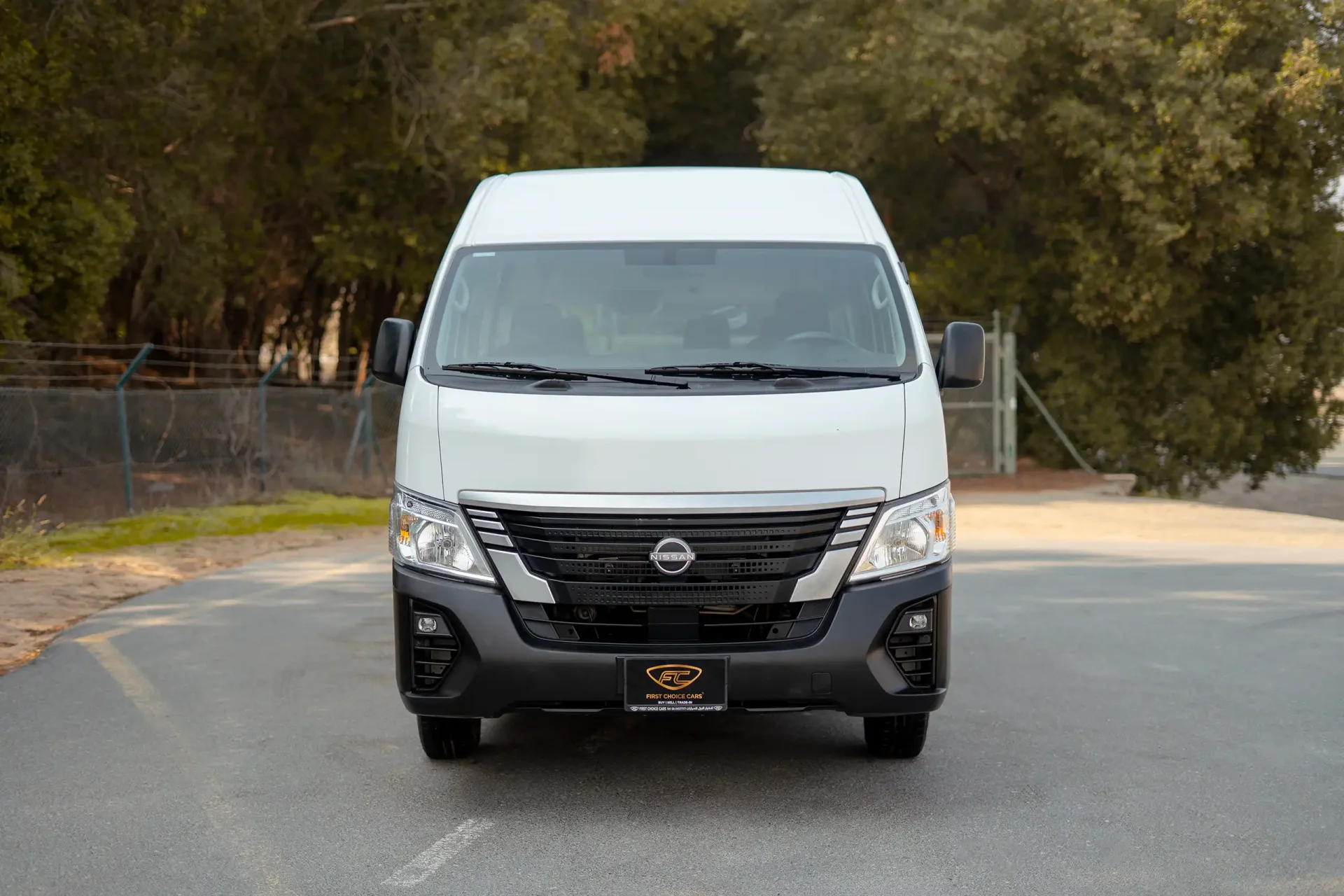 Used 2023 Nissan Urvan High Roof in White – Front View for Sale at First Choice Cars Dubai Sharjah