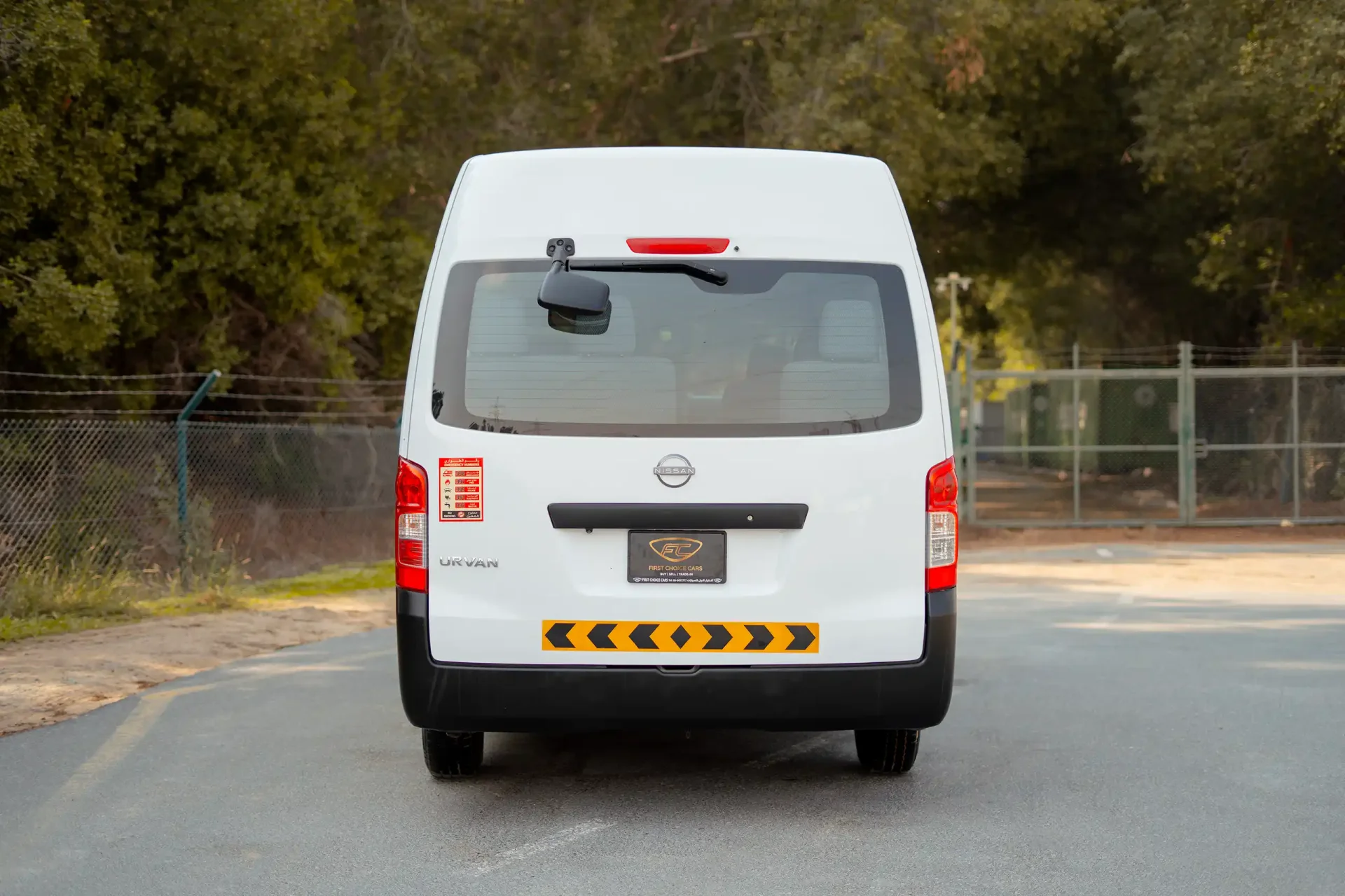 Used 2023 Nissan Urvan High Roof in White – Back/Rear View for Sale at First Choice Cars Dubai Sharjah