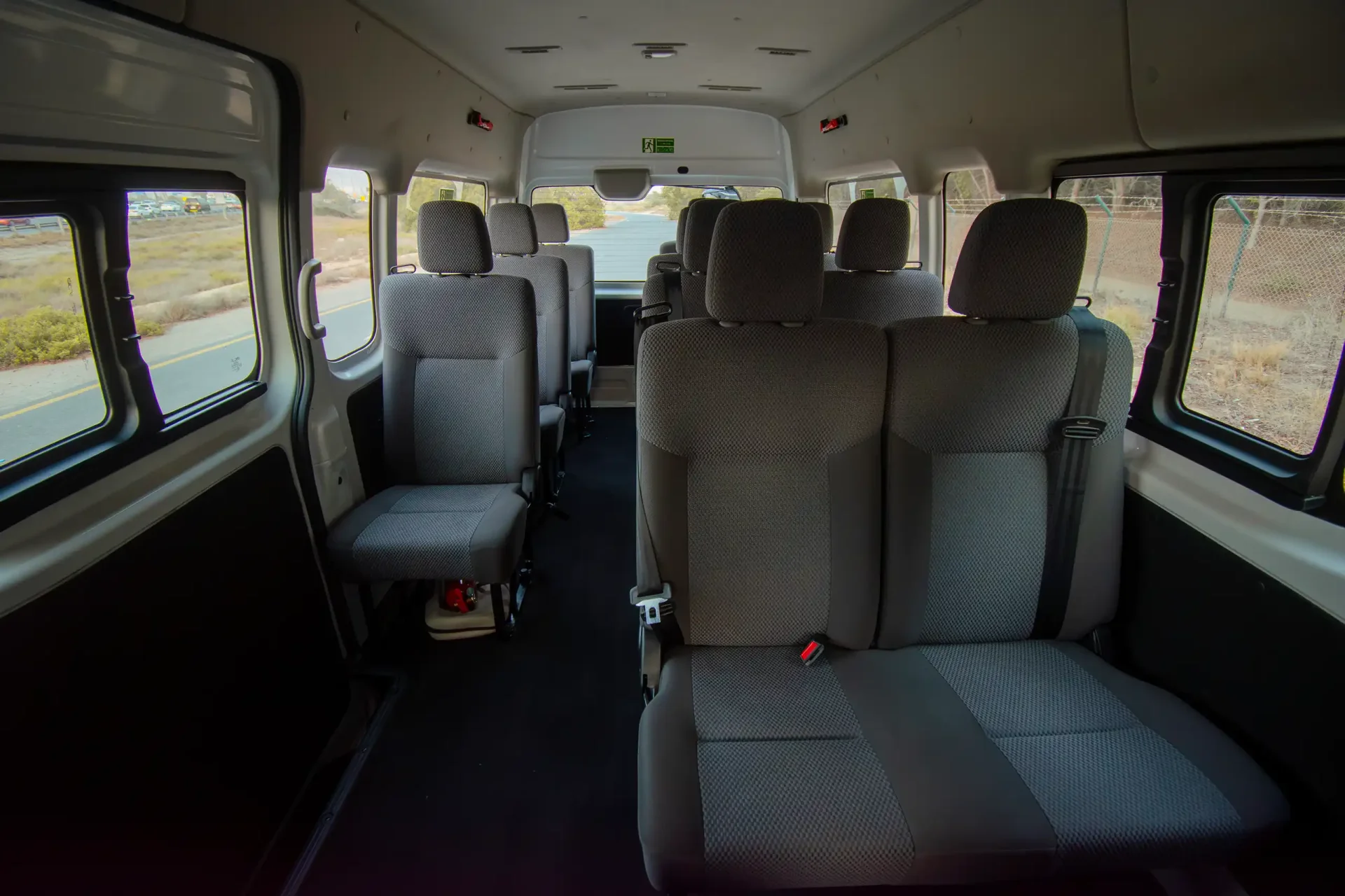 Used 2023 Nissan Urvan High Roof in White – Rear Seat View for Sale at First Choice Cars Dubai Sharjah