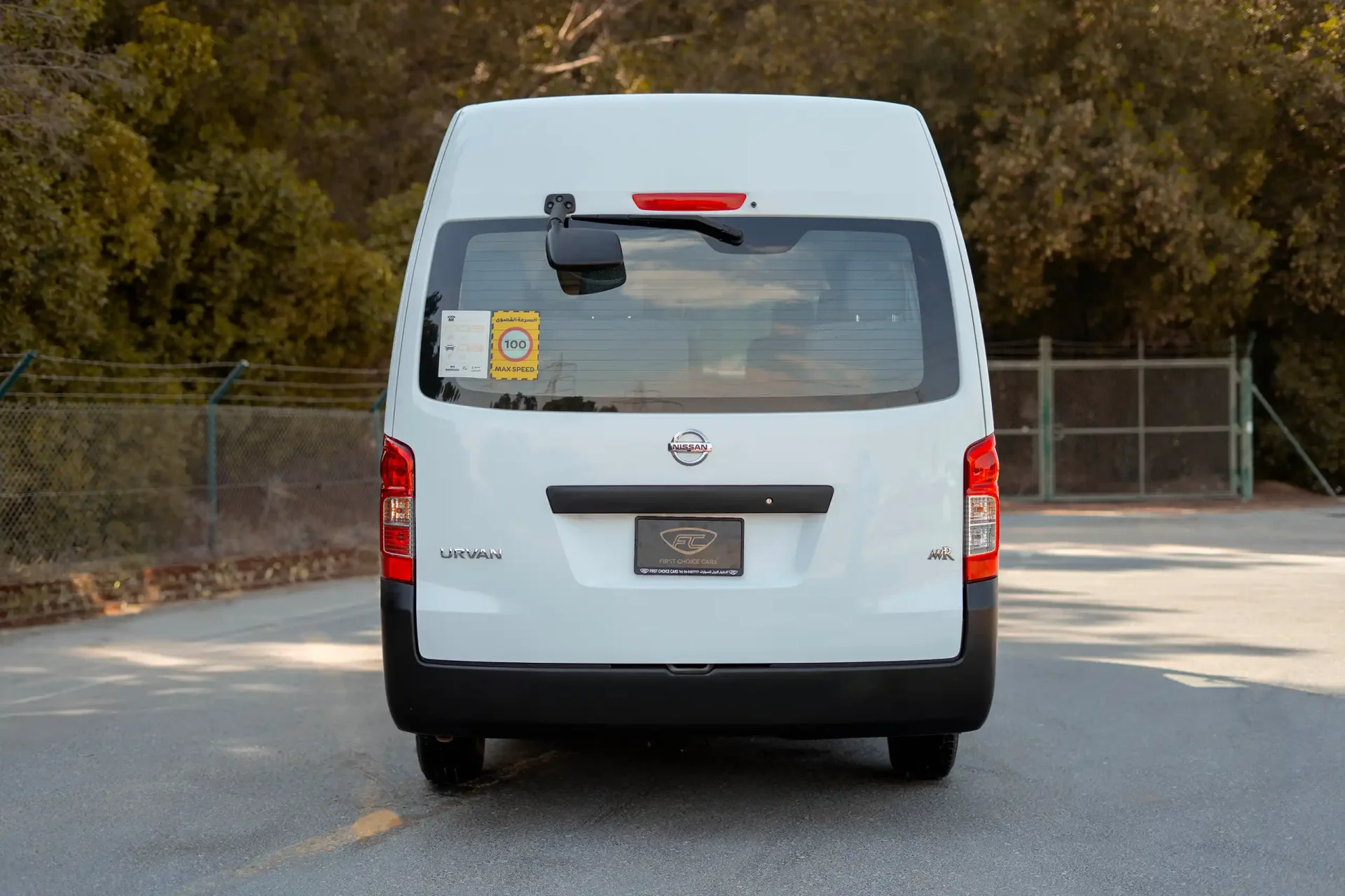 Used 2019 Nissan Urvan High Roof in White – Back/Rear View for Sale at First Choice Cars Dubai Sharjah
