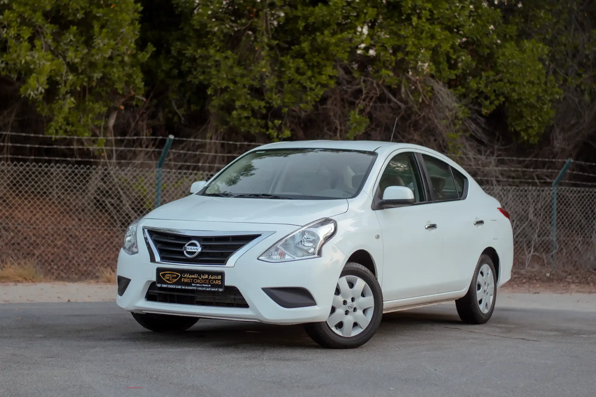 Used 2023 Nissan Sunny SV in White – Left Front Diagonal (45°) View for Sale at First Choice Cars Dubai Sharjah