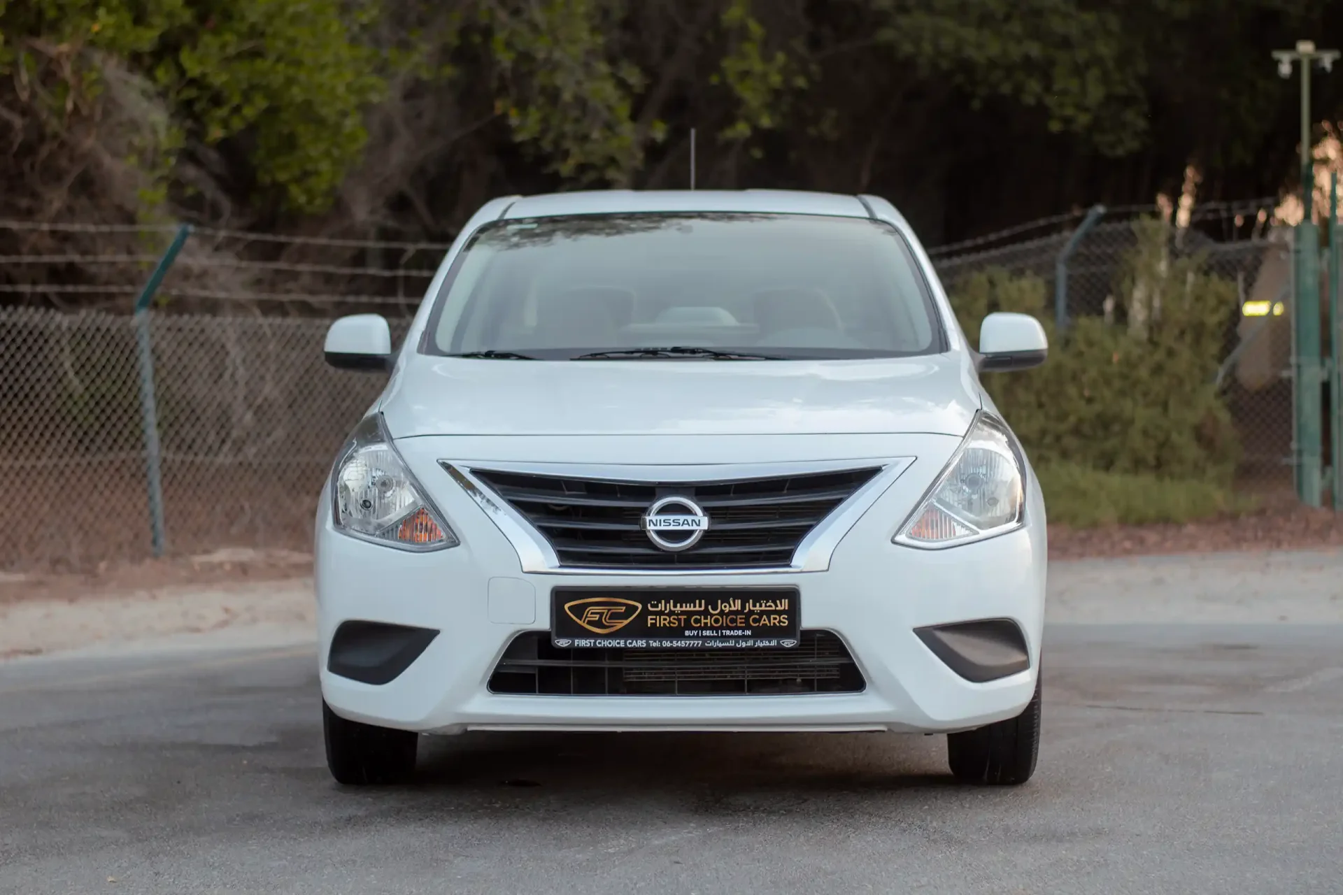 Used 2023 Nissan Sunny SV in White – Front View for Sale at First Choice Cars Dubai Sharjah