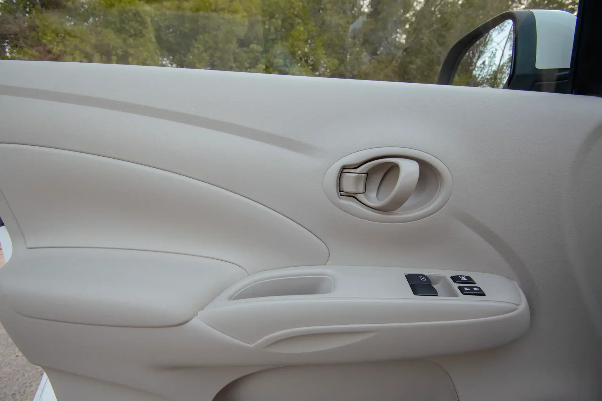 Used 2023 Nissan Sunny SV in White – Driver Door Panel Full View for Sale at First Choice Cars Dubai Sharjah