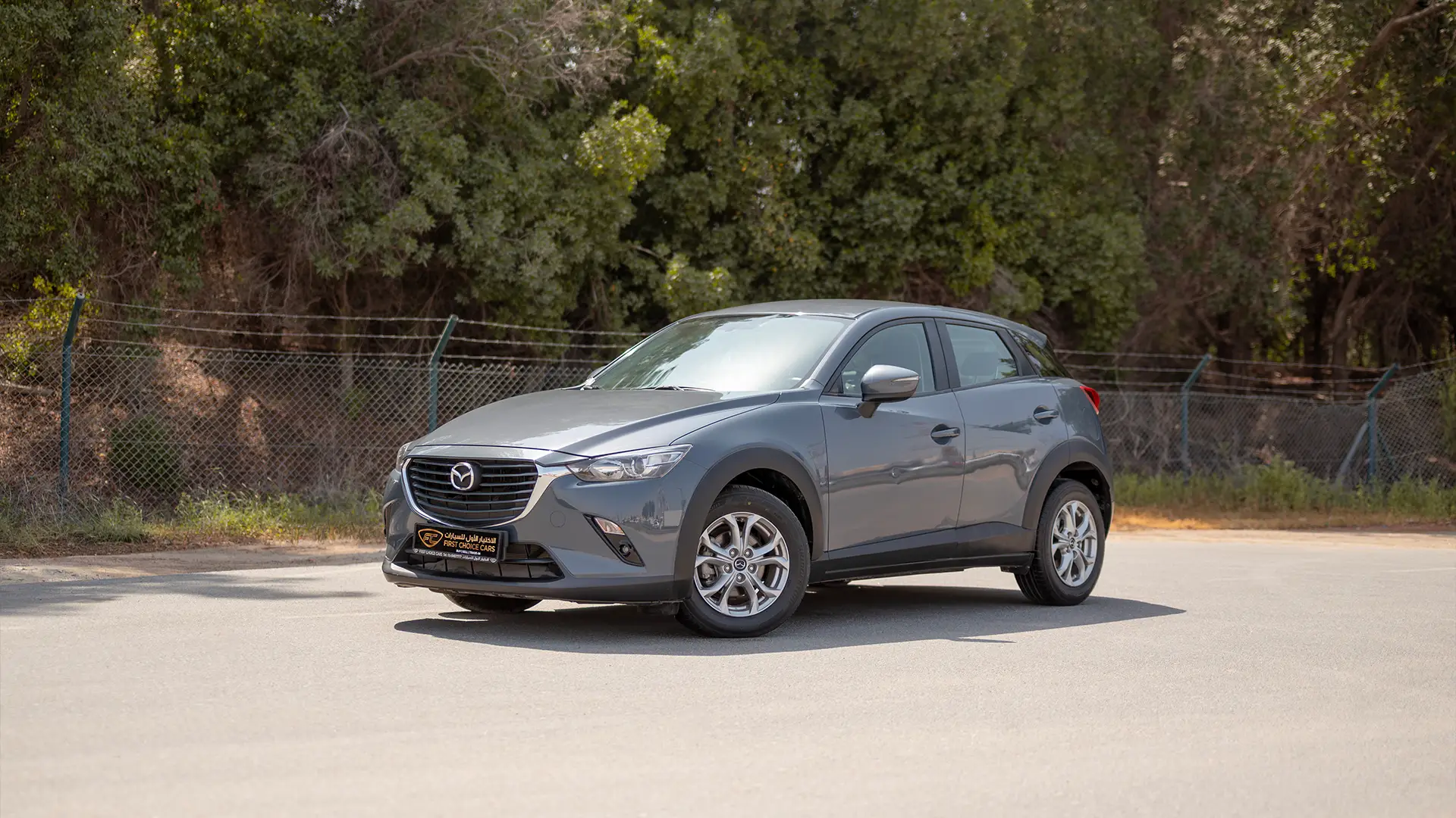 Used 2023 Mazda CX-3 GS in Grey – Left Front Diagonal (45°) View for Sale at First Choice Cars Dubai Sharjah