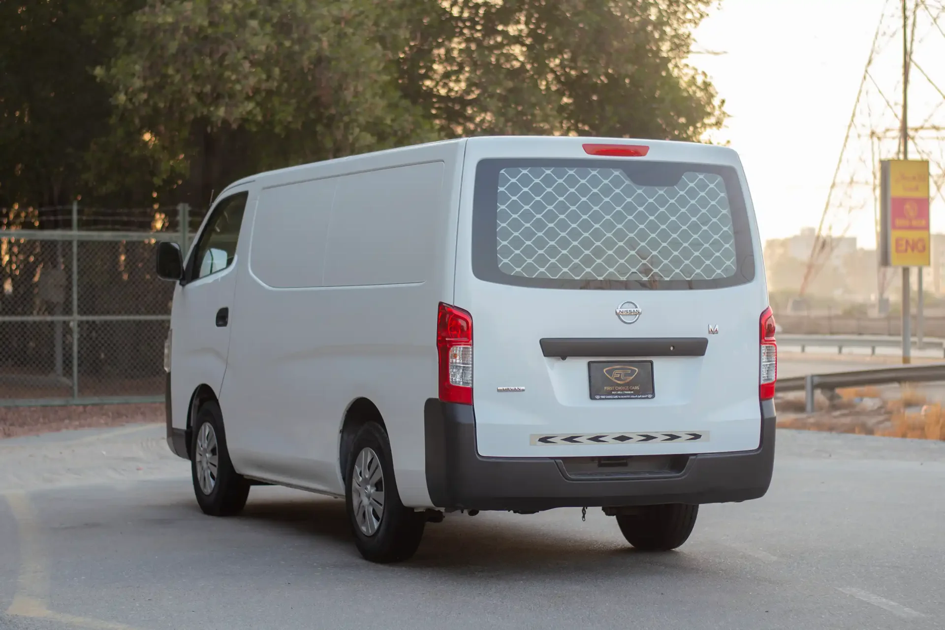 Used 2022 Nissan Urvan Standard Roof in White – Left Back Diagonal (45°) View for Sale at First Choice Cars Dubai Sharjah