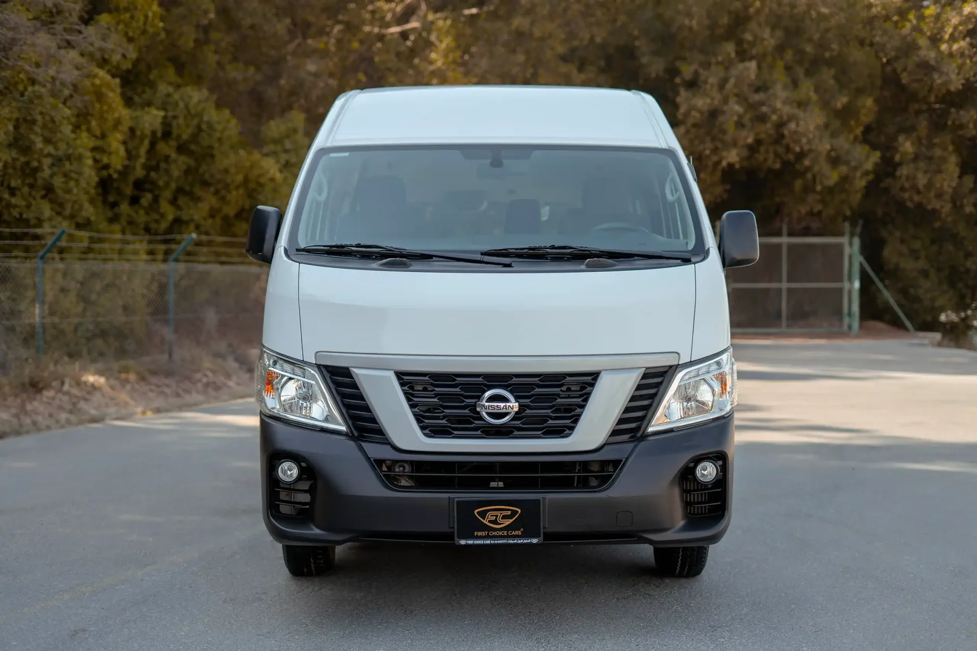 Used 2021 Nissan Urvan High Roof in White – Front View for Sale at First Choice Cars Dubai Sharjah