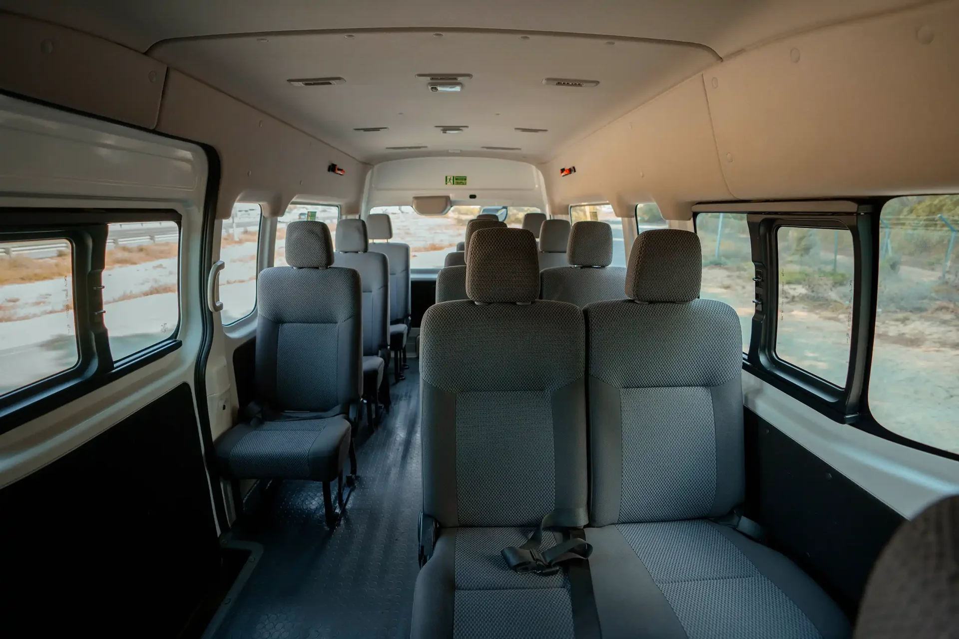 Used 2021 Nissan Urvan High Roof in White – Rear Seat View for Sale at First Choice Cars Dubai Sharjah