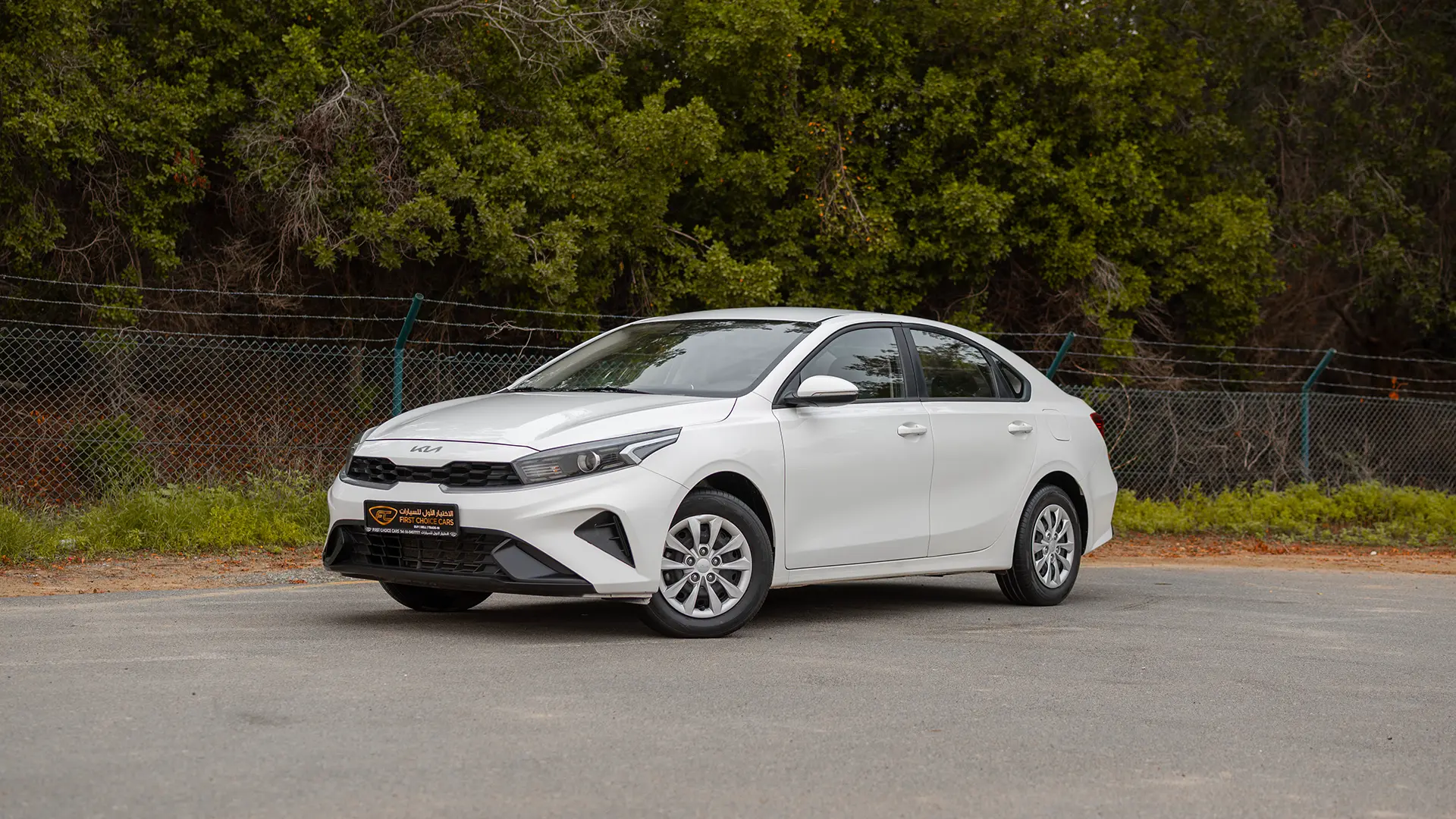Used 2023 Kia Cerato LX in White – Left Front Diagonal (45°) View for Sale at First Choice Cars Dubai Sharjah