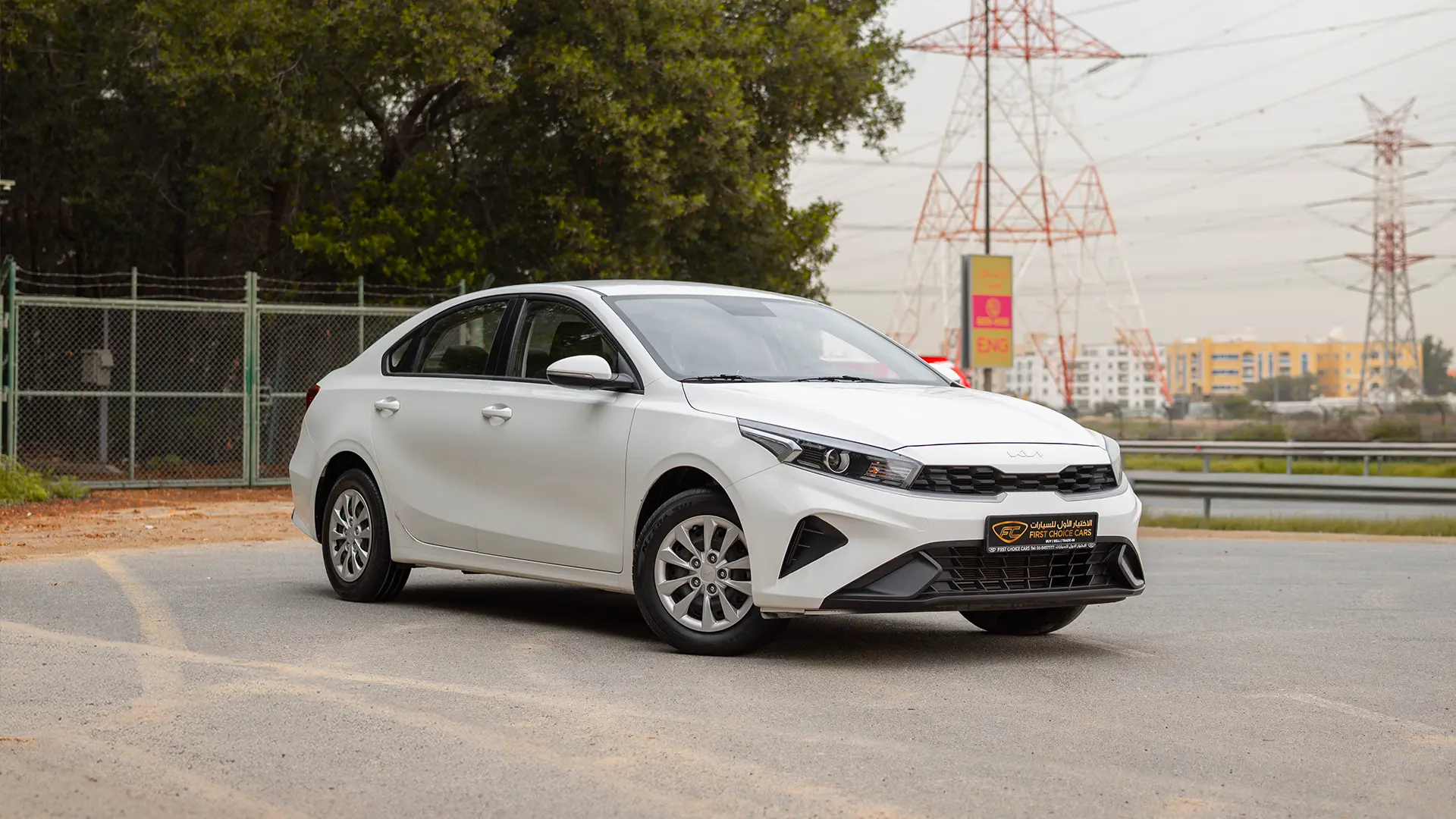 Used 2023 Kia Cerato LX in White – Right Front Diagonal (45°) View for Sale at First Choice Cars Dubai Sharjah