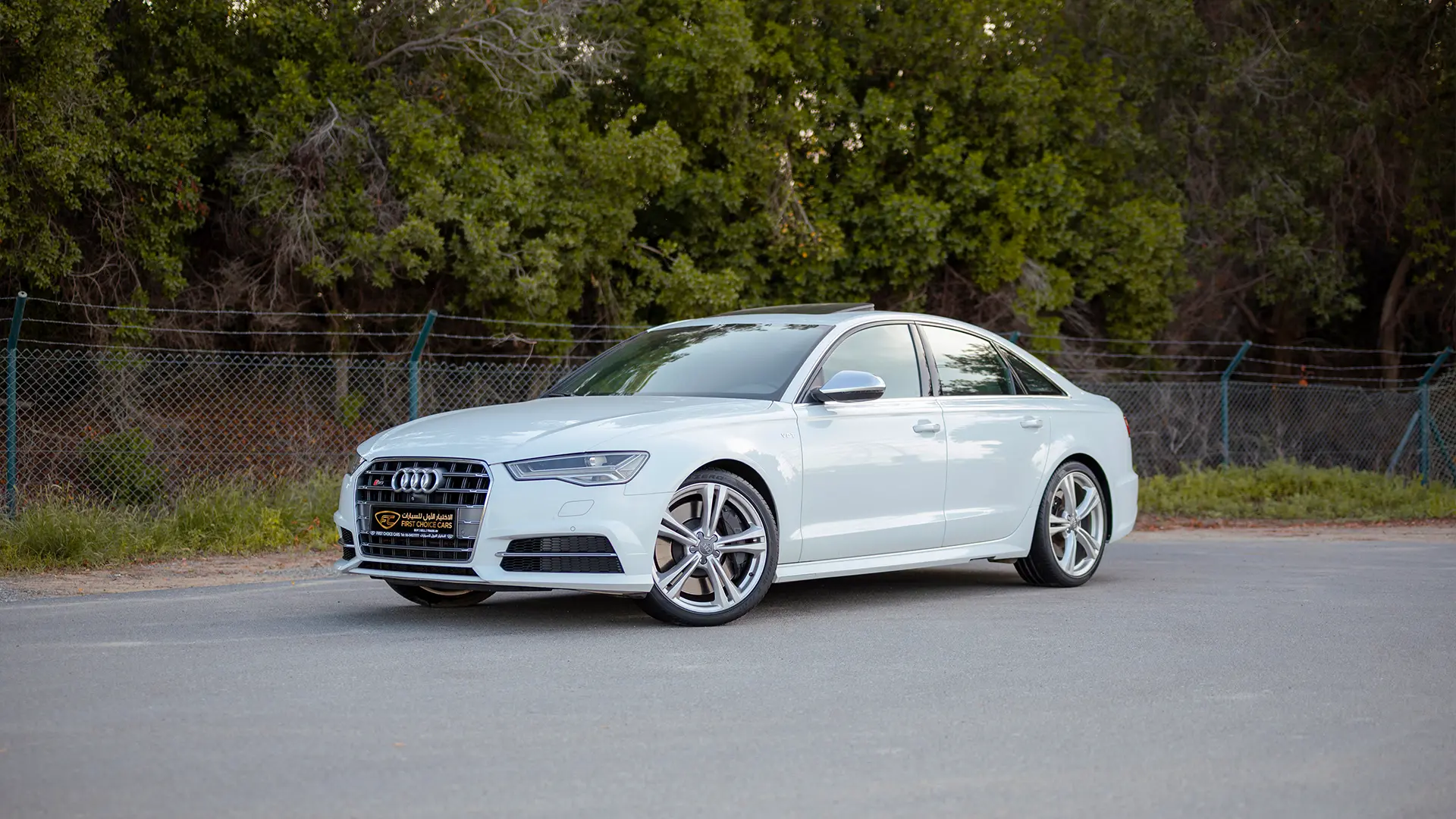 Used 2016 Audi S6 TFSI Quattro in White – Left Front Diagonal (45°) View for Sale at First Choice Cars Dubai Sharjah
