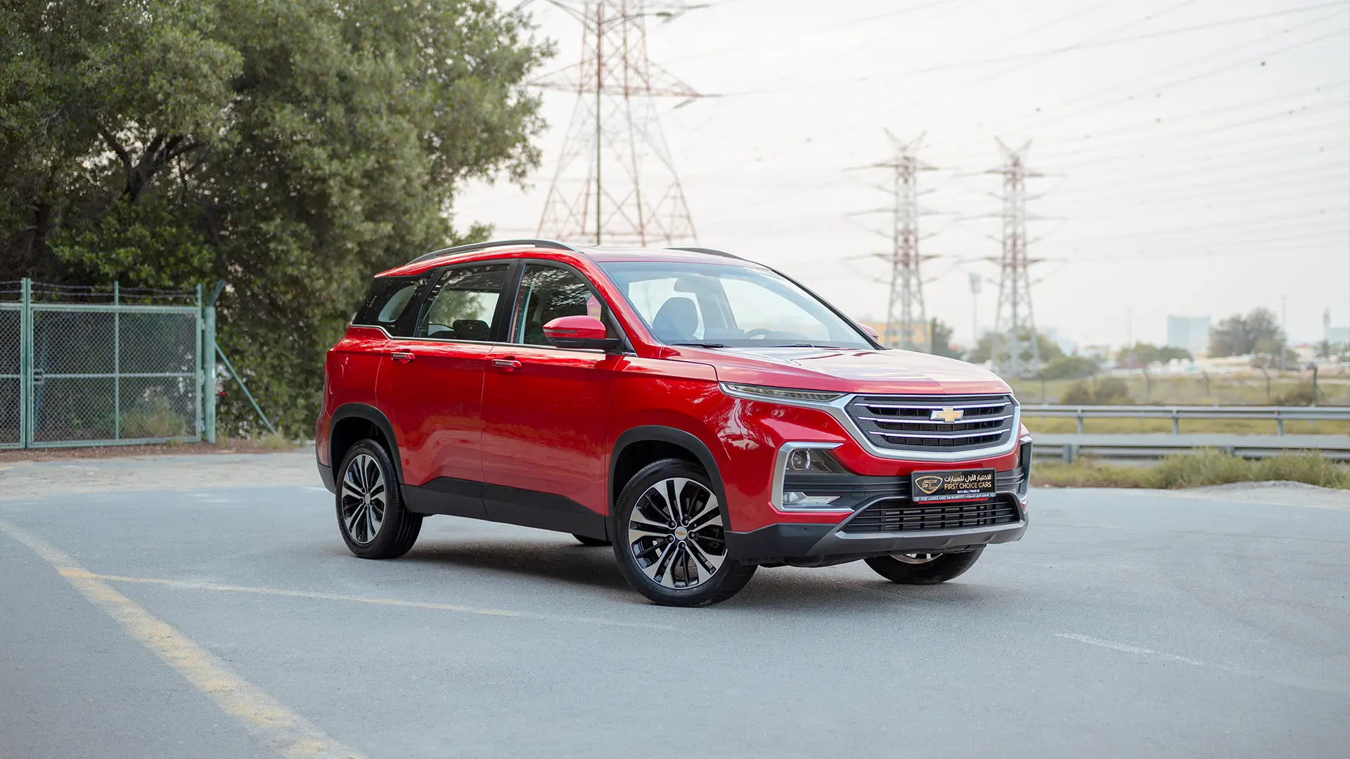Used 2023 Chevrolet Captiva Premier in Red – Right Front Diagonal (45°) View for Sale at First Choice Cars Dubai Sharjah