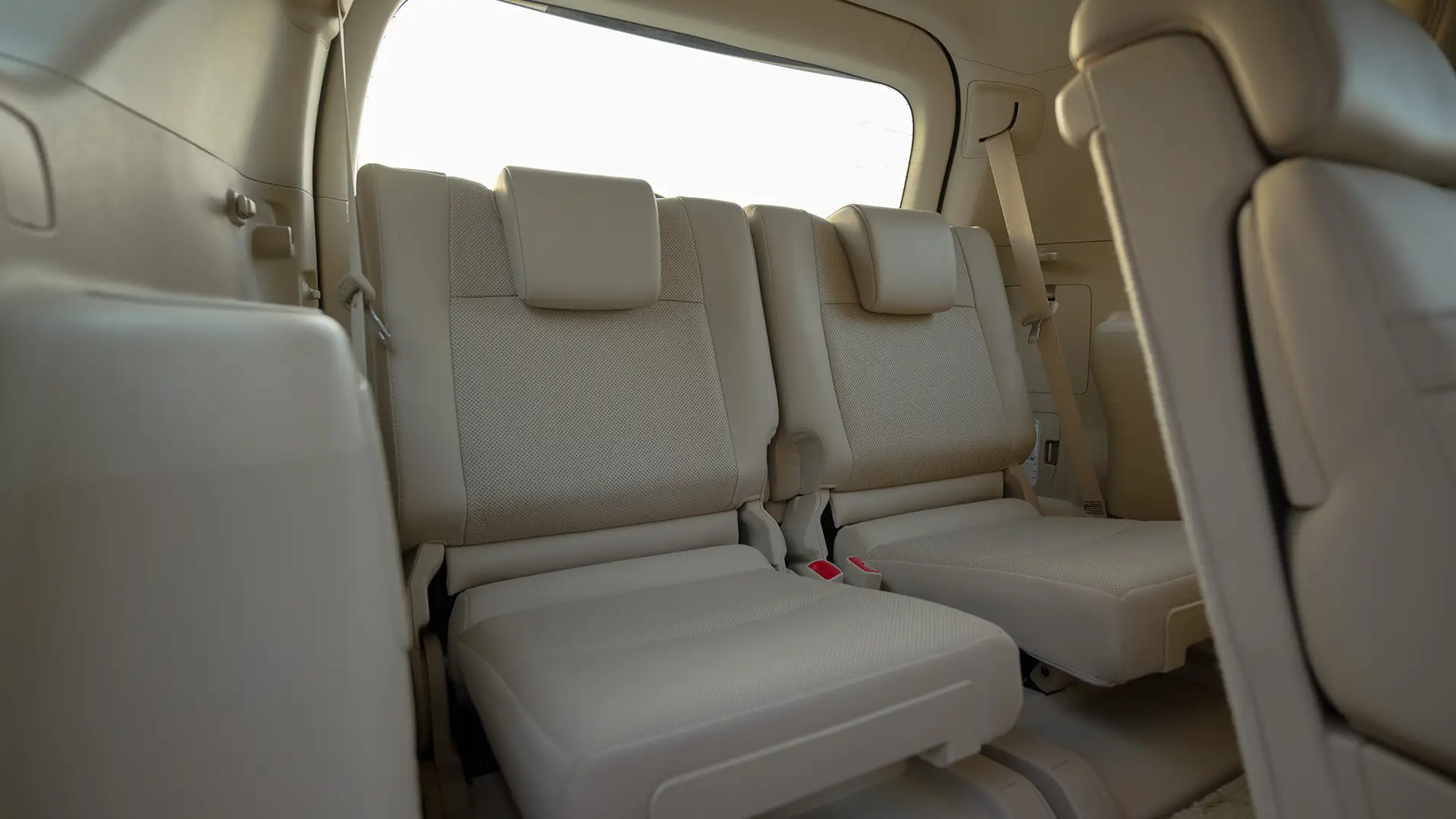 Used 2022 Toyota Prado VXR in White – Third Row Right Seat View for Sale at First Choice Cars Dubai Sharjah