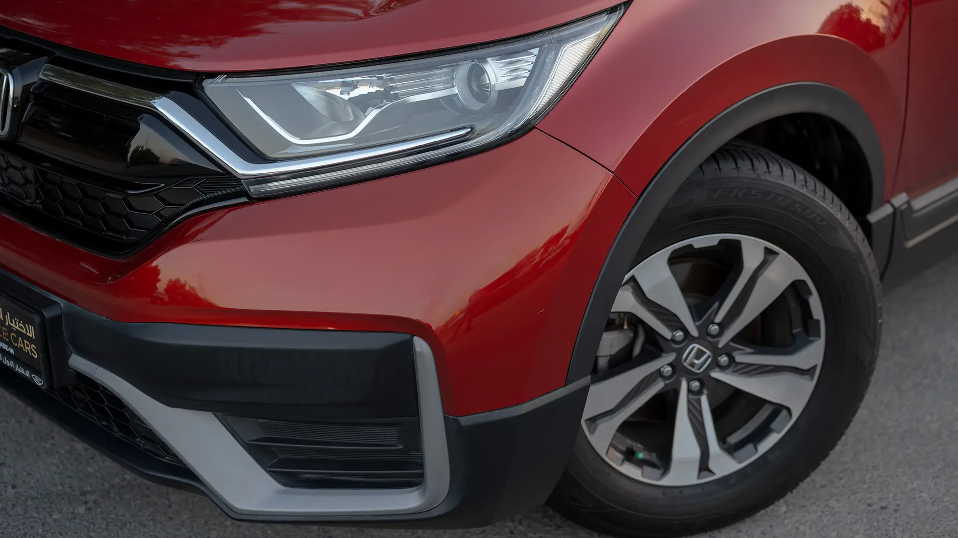 Used 2021 Honda CR-V LX in Red – Headlight Close-up for Sale at First Choice Cars Dubai Sharjah