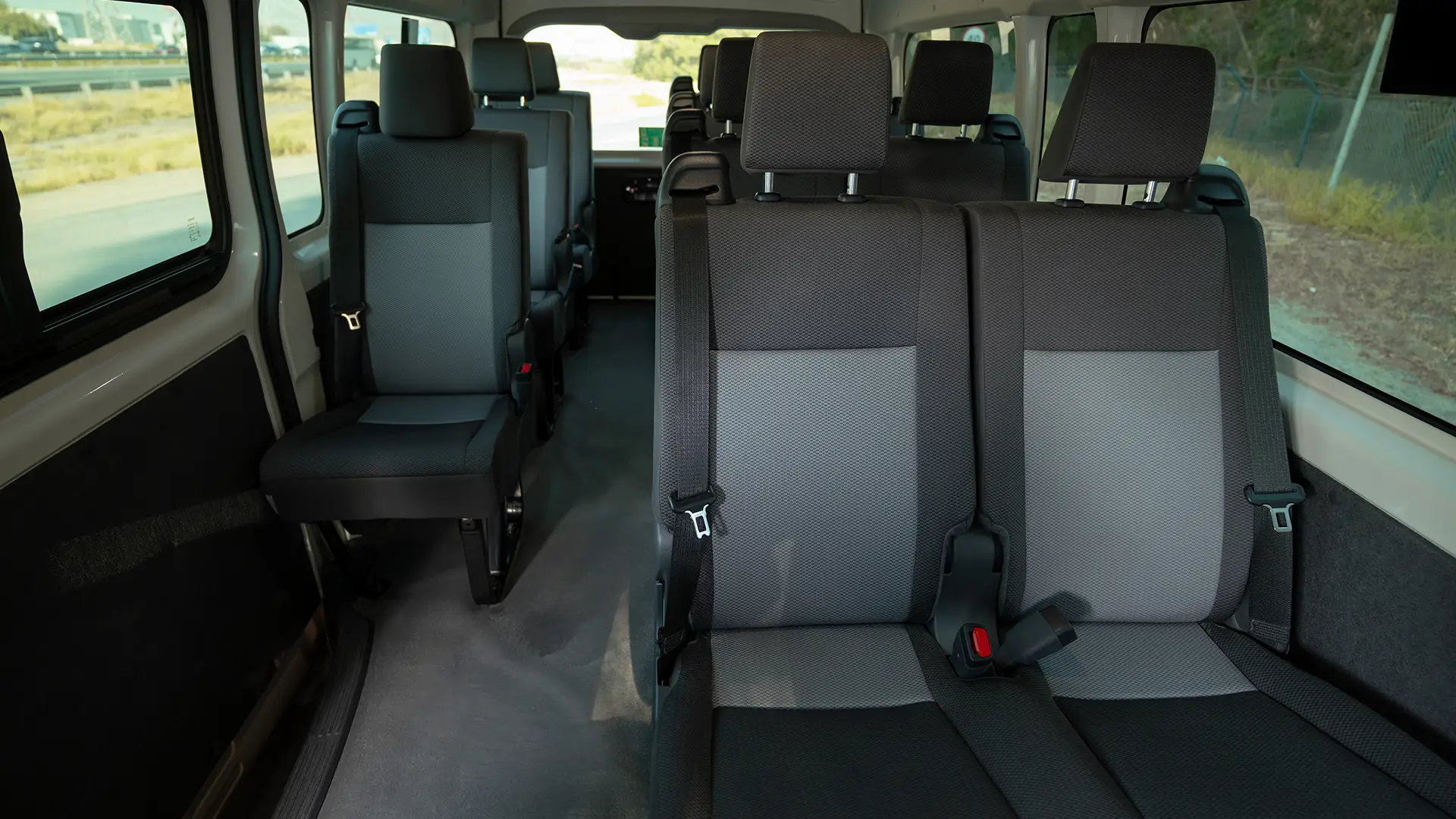 Used 2025 Toyota Hiace GLX High Roof in White – Rear Seat View for Sale at First Choice Cars Dubai Sharjah