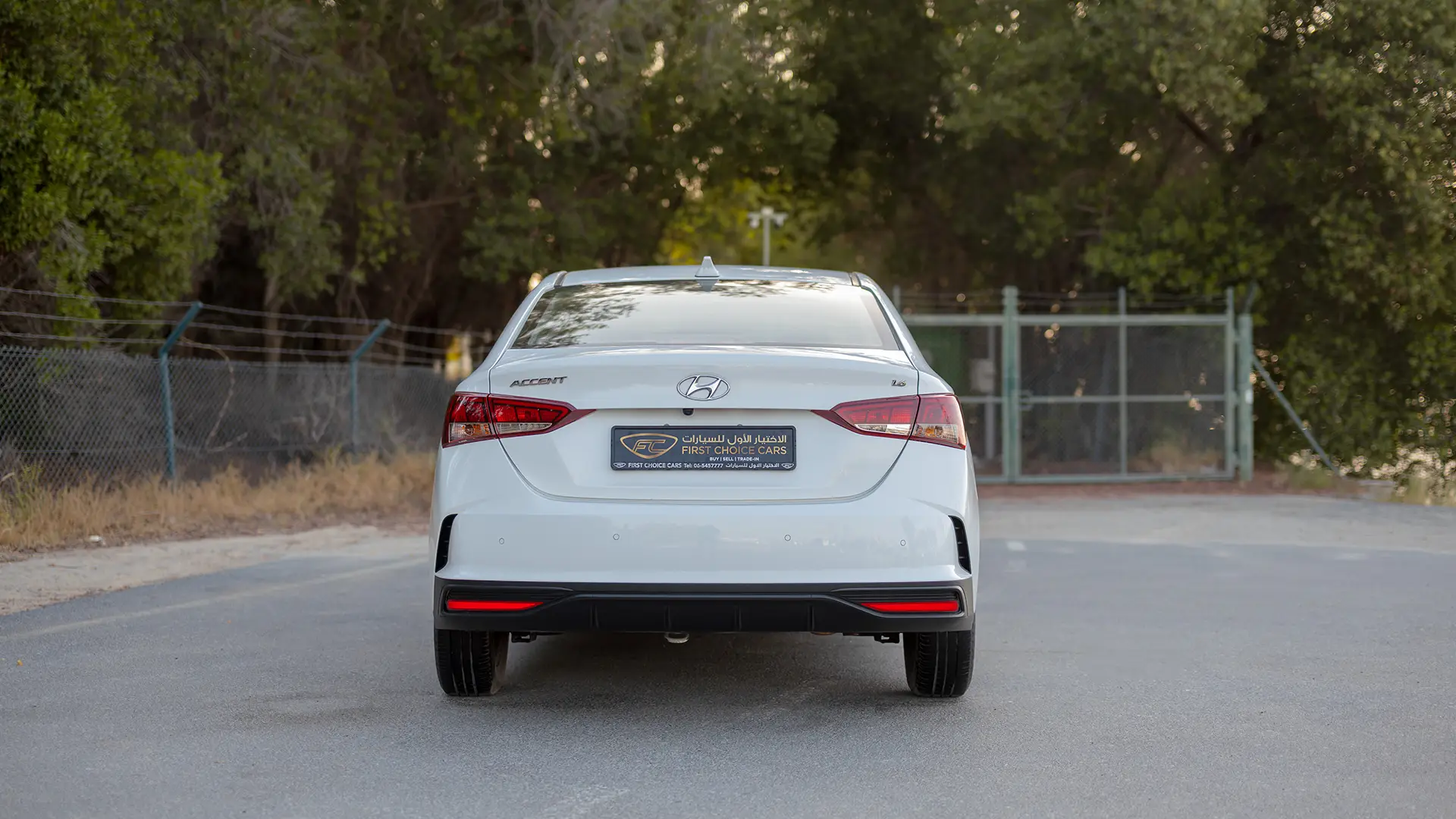 Used 2023 Hyundai Accent Smart in White – Back/Rear View for Sale at First Choice Cars Dubai Sharjah