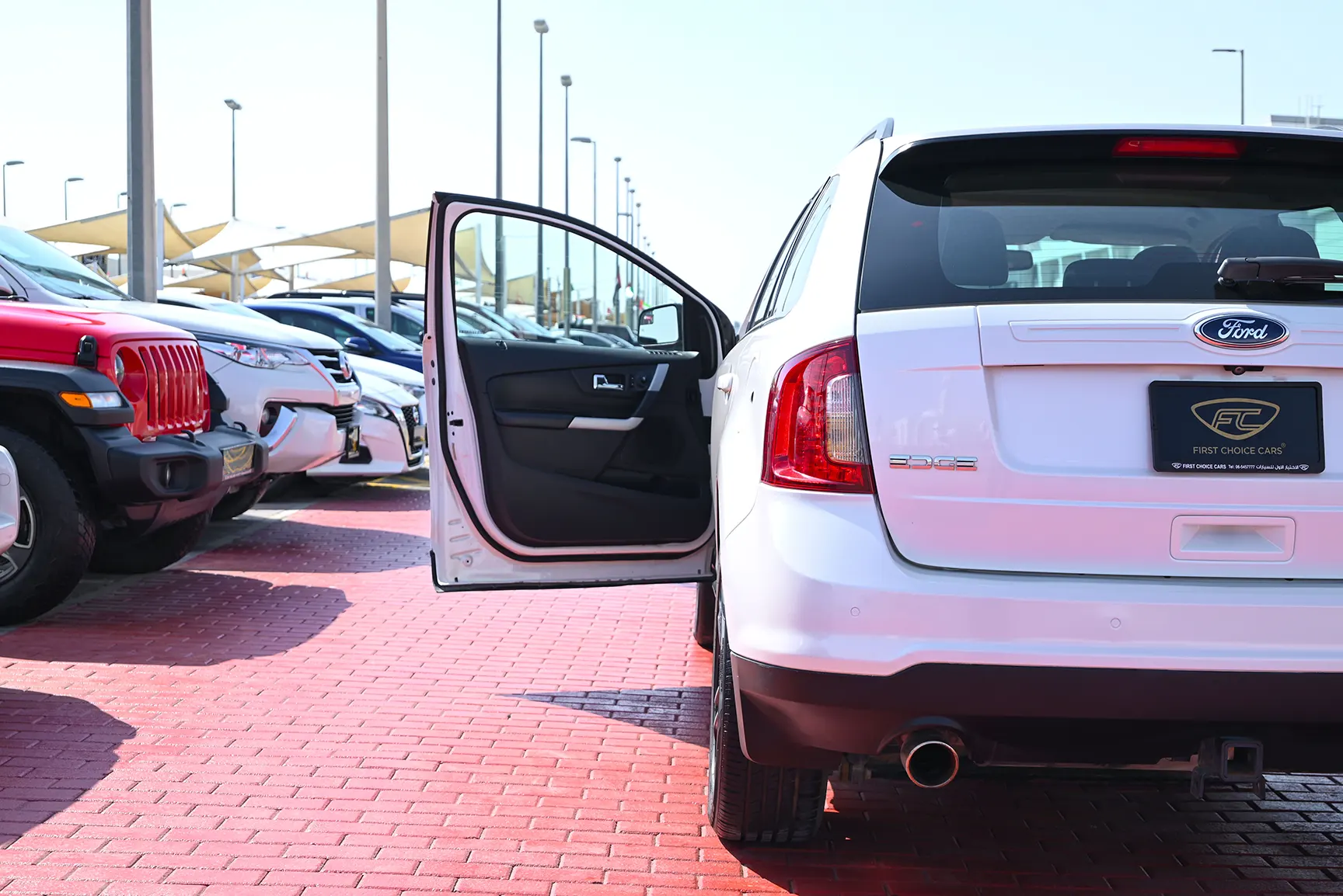 Used 2014 Ford Edge SEL White – Rear Left Side with Door Open View at First Choice Cars Sharjah
