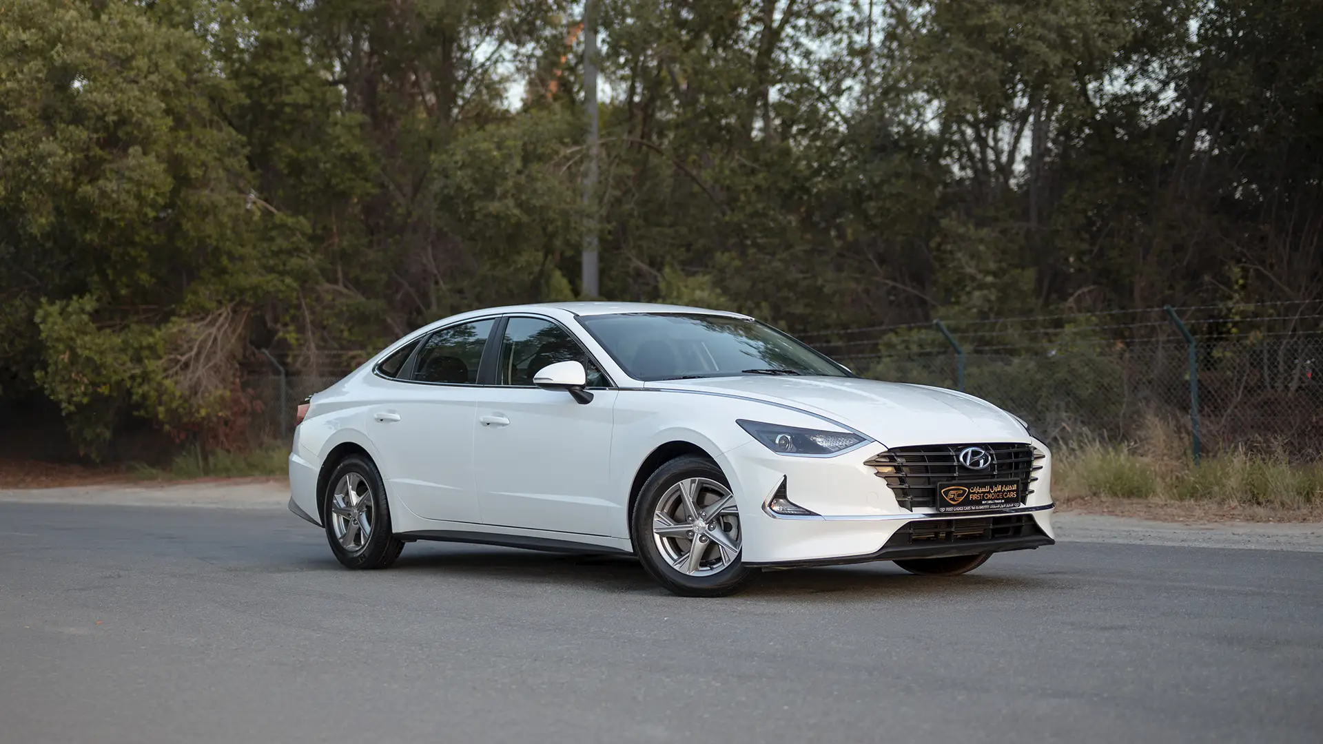 Used 2023 Hyundai Sonata Comfort in White – Right Front Diagonal (45°) View for Sale at First Choice Cars Dubai Sharjah
