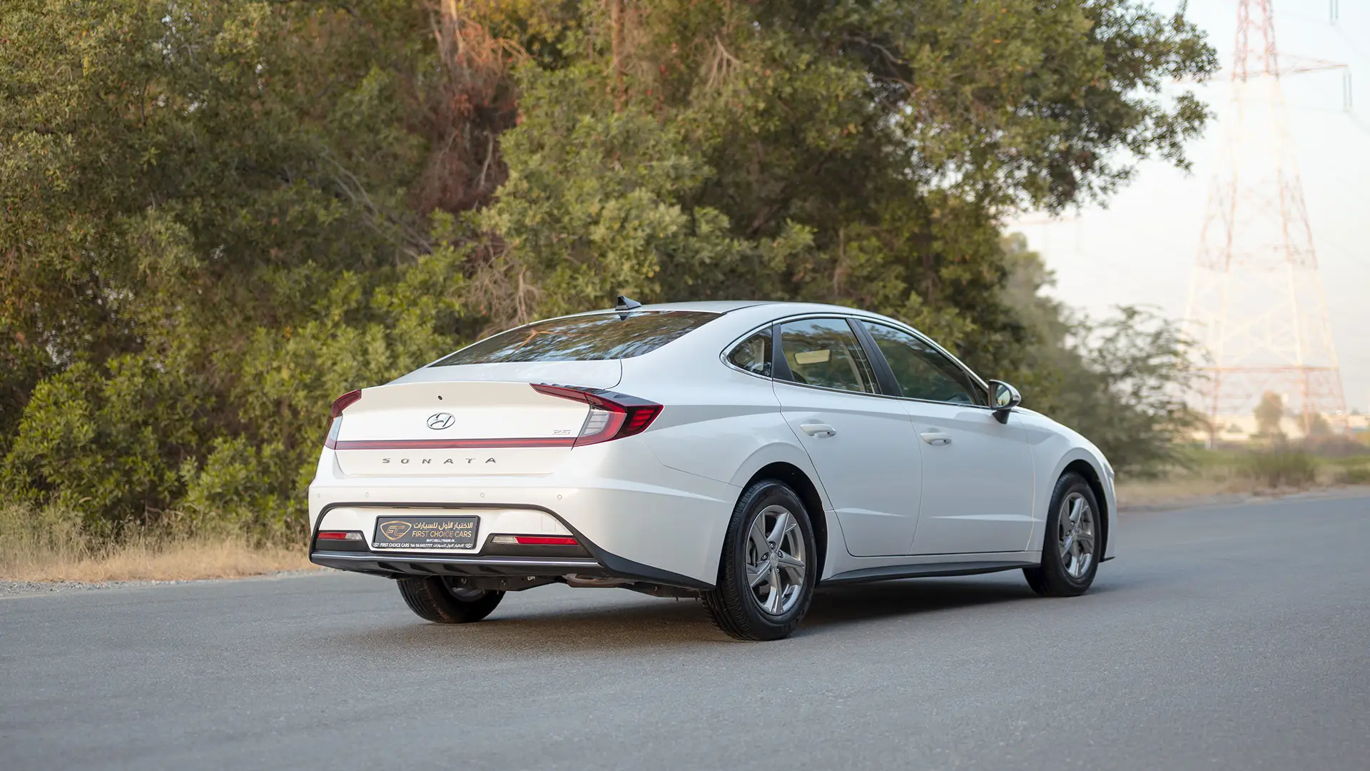 Used 2023 Hyundai Sonata Comfort in White – Right Back Diagonal (45°) View for Sale at First Choice Cars Dubai Sharjah