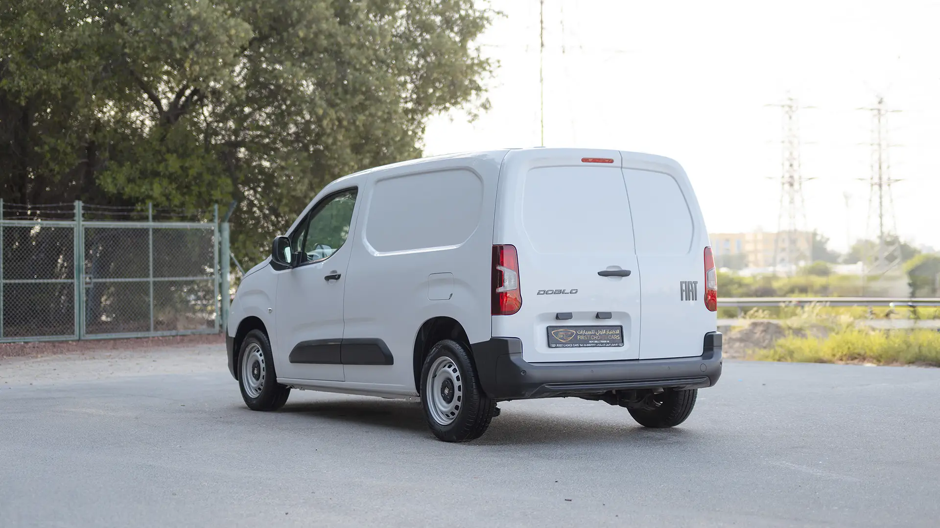 Used 2025 Fiat Doblo Cargo in White – Left Back Diagonal (45°) View for Sale at First Choice Cars Dubai Sharjah