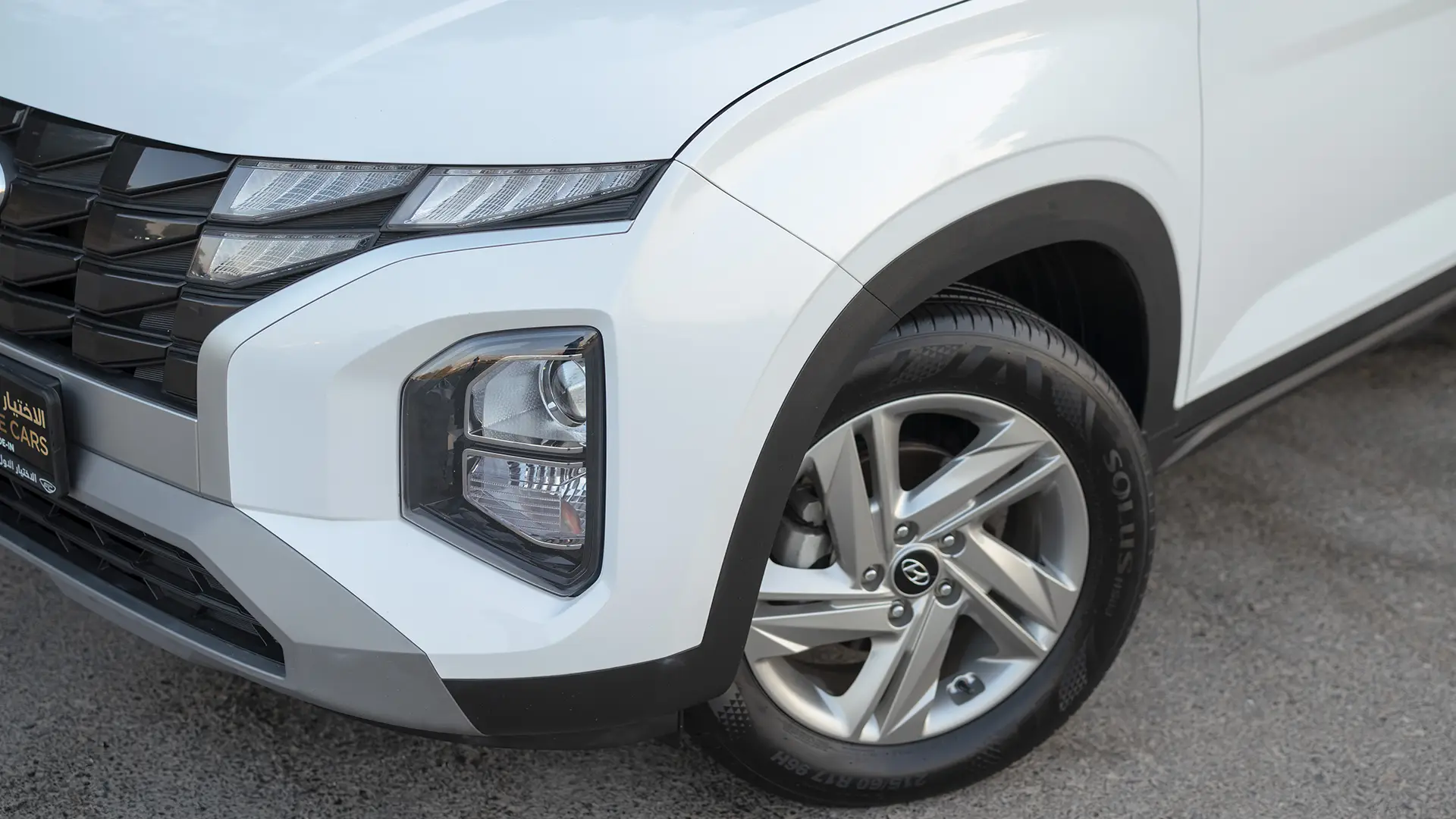 Used 2025 Hyundai Creta Smart in White – Headlight Close-up for Sale at First Choice Cars Dubai Sharjah