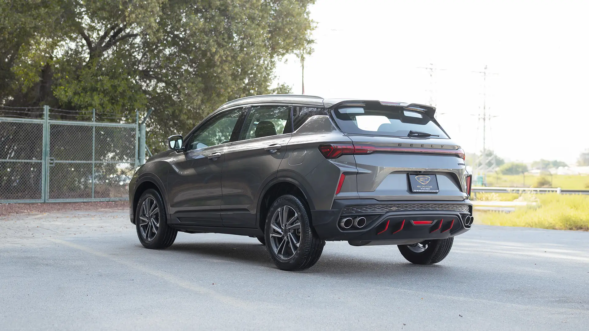 Used 2025 Geely Coolray GL in Grey – Left Back Diagonal (45°) View for Sale at First Choice Cars Dubai Sharjah