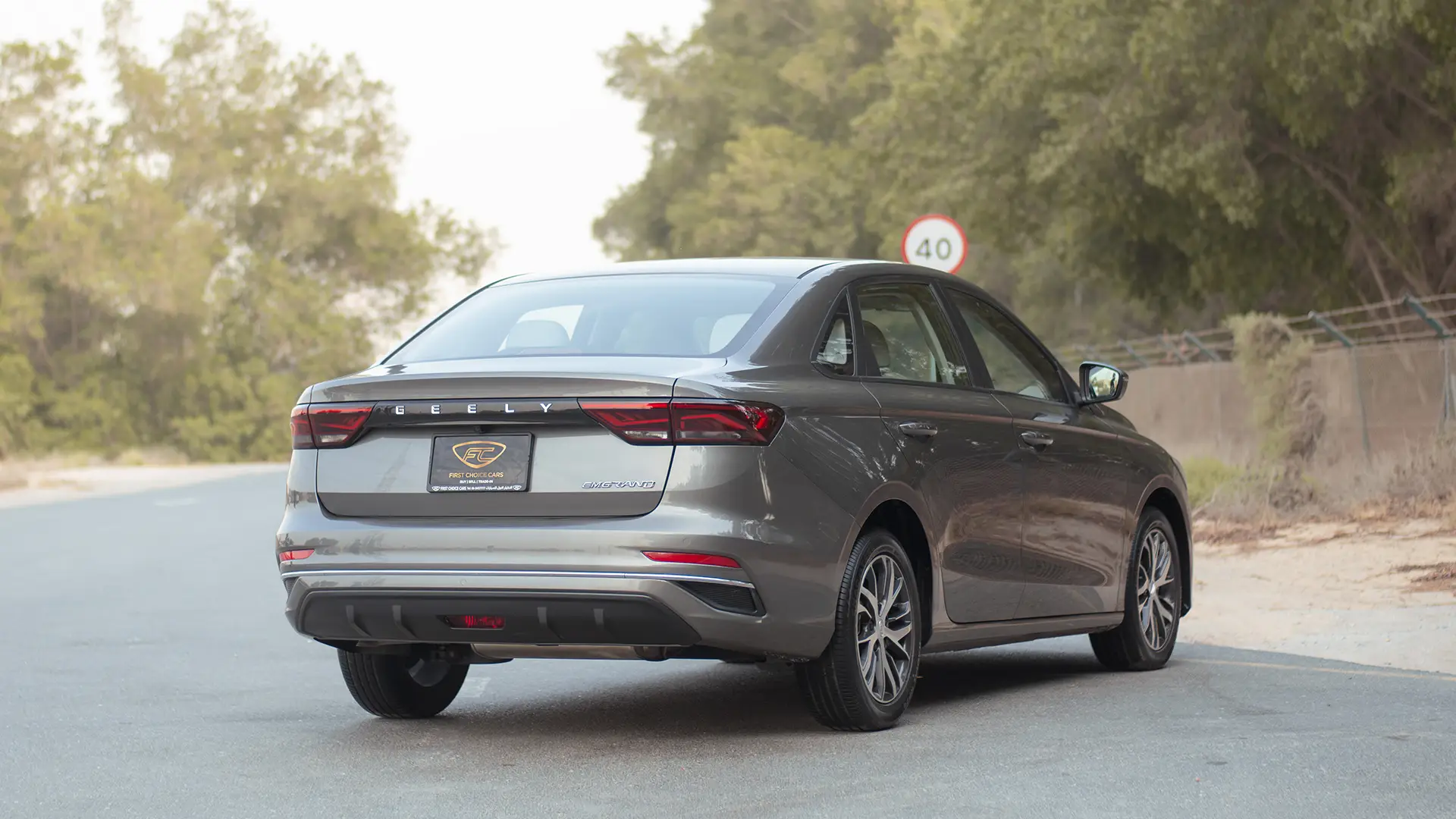 Used 2024 Geely Emgrand GS in Grey – Right Back Diagonal (45°) View for Sale at First Choice Cars Dubai Sharjah