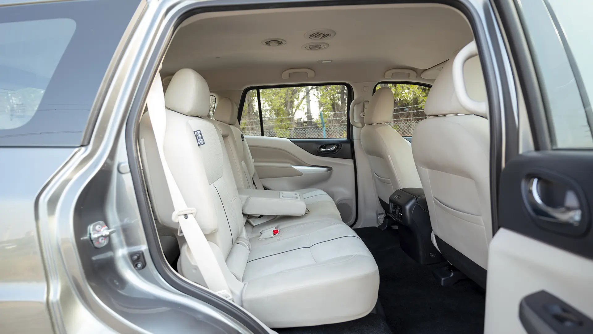Used 2023 Nissan Xterra Titanium in White – Rear Passenger Side Cabin View for Sale at First Choice Cars Dubai Sharjah