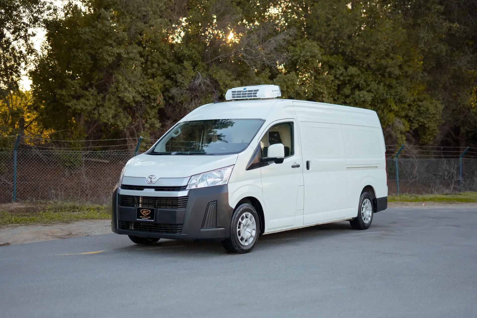 Used 2020 Toyota Hiace GLX High Roof in White – Left Front Diagonal (45°) View for Sale at First Choice Cars Dubai Sharjah