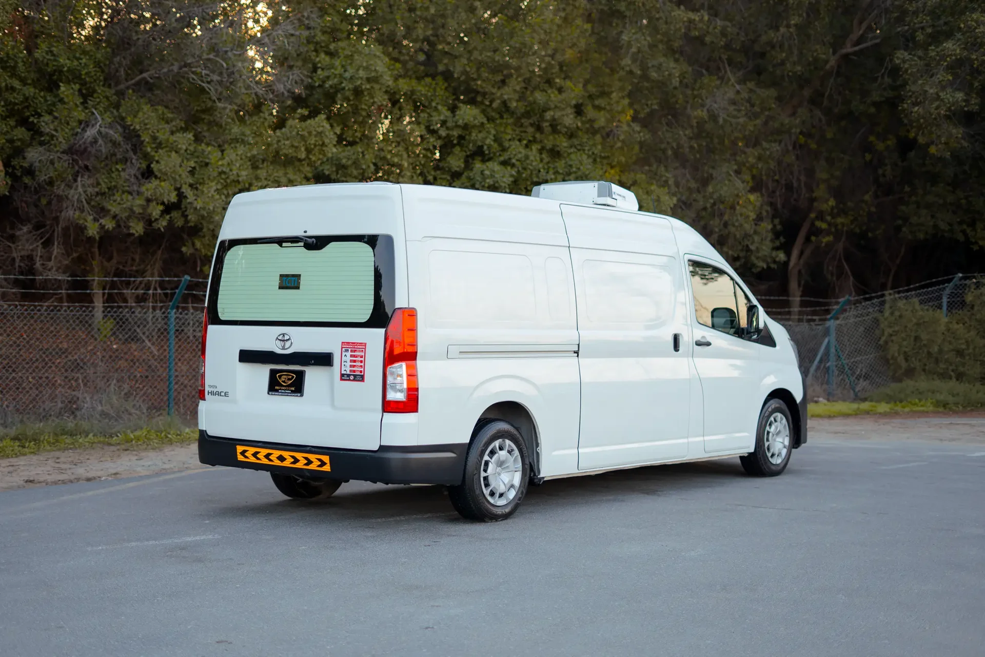 Used 2020 Toyota Hiace GLX High Roof in White – Right Back Diagonal (45°) View for Sale at First Choice Cars Dubai Sharjah