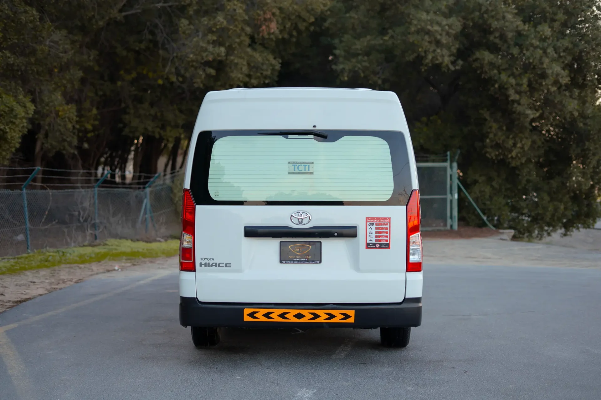Used 2020 Toyota Hiace GLX High Roof in White – Back/Rear View for Sale at First Choice Cars Dubai Sharjah