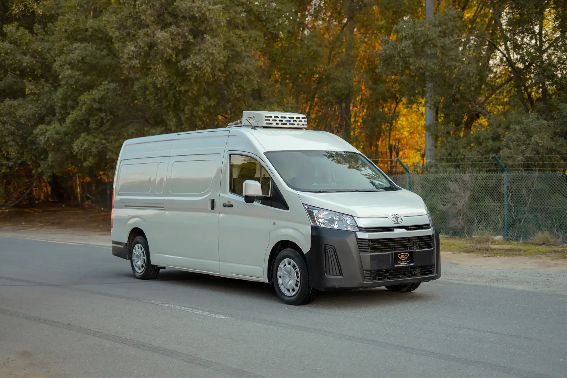 Used 2020 Toyota Hiace GLX High Roof in White – Right Front Diagonal (45°) View for Sale at First Choice Cars Dubai Sharjah