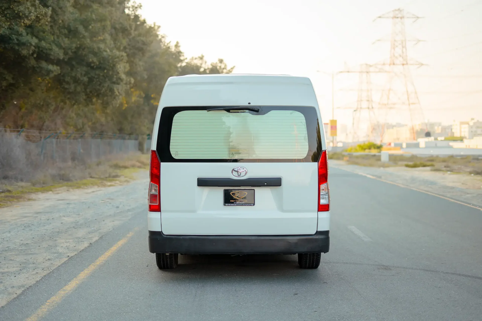 Used 2020 Toyota Hiace GLX High Roof in White – Back/Rear View for Sale at First Choice Cars Dubai Sharjah