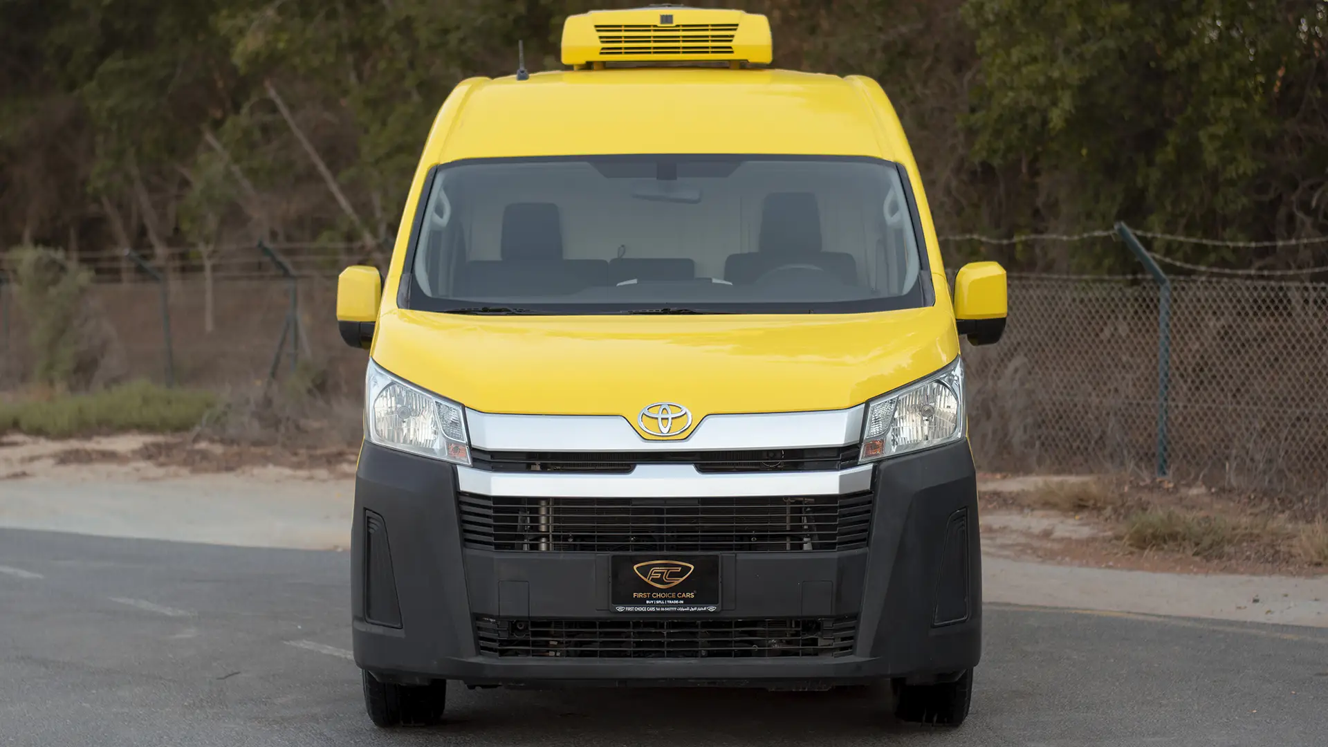 Used 2020 Toyota Hiace GLX High Roof in Yellow – Front View for Sale at First Choice Cars Dubai Sharjah