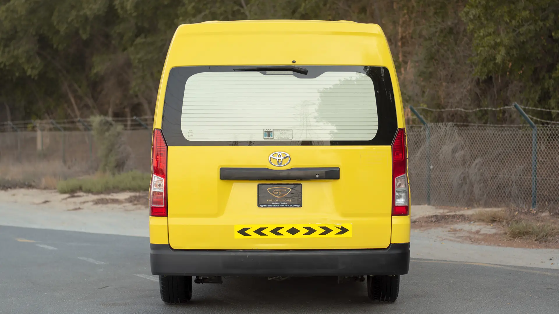 Used 2020 Toyota Hiace GLX High Roof in Yellow – Back/Rear View for Sale at First Choice Cars Dubai Sharjah