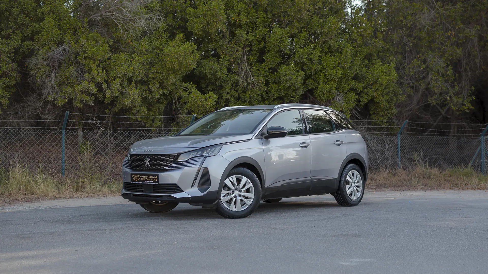 Used 2023 Peugeot 3008 Active in Silver – Left Front Diagonal (45°) View for Sale at First Choice Cars Dubai Sharjah