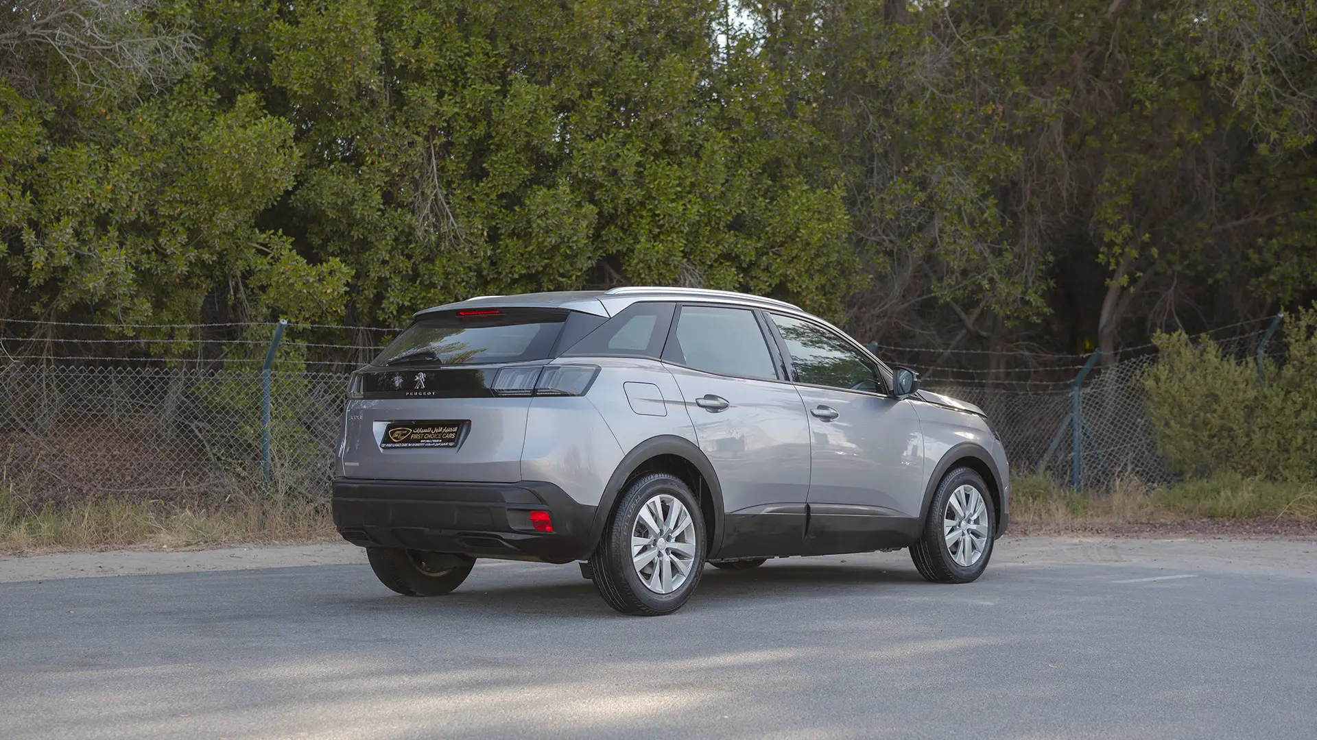 Used 2023 Peugeot 3008 Active in Silver – Right Back Diagonal (45°) View for Sale at First Choice Cars Dubai Sharjah
