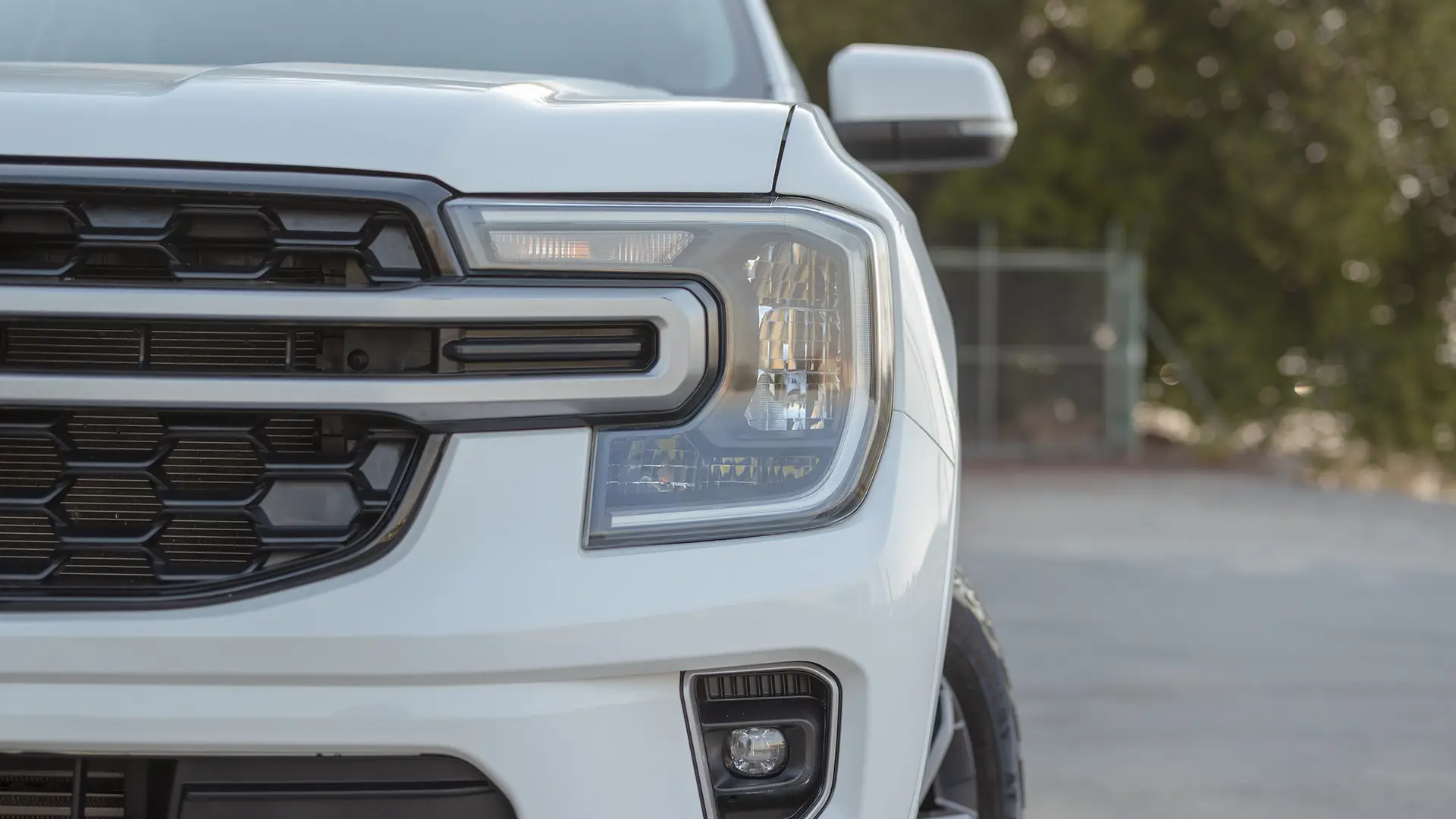 Used 2024 Ford Everest XLS in White – Headlight Close-up for Sale at First Choice Cars Dubai Sharjah