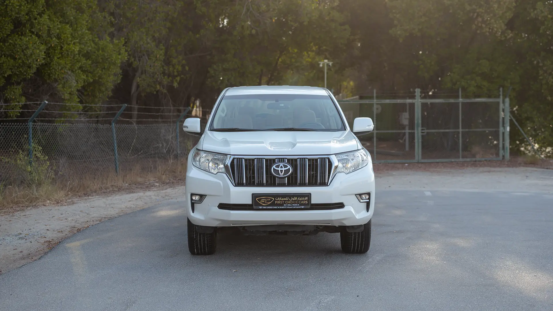 Used 2019 Toyota Prado EXR in White – Front View for Sale at First Choice Cars Dubai Sharjah