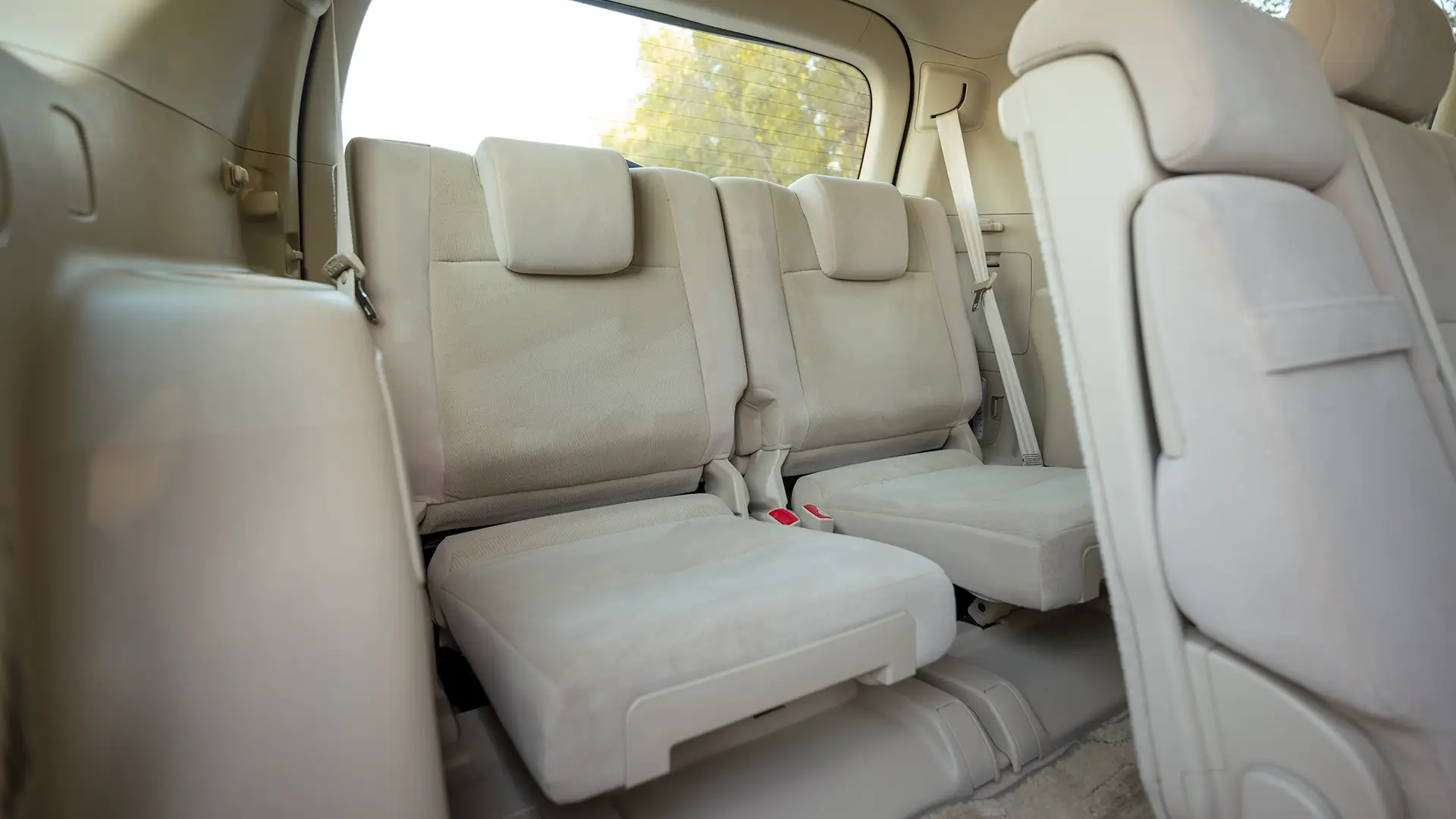 Used 2019 Toyota Prado EXR in White – Third Row Right Seat View for Sale at First Choice Cars Dubai Sharjah