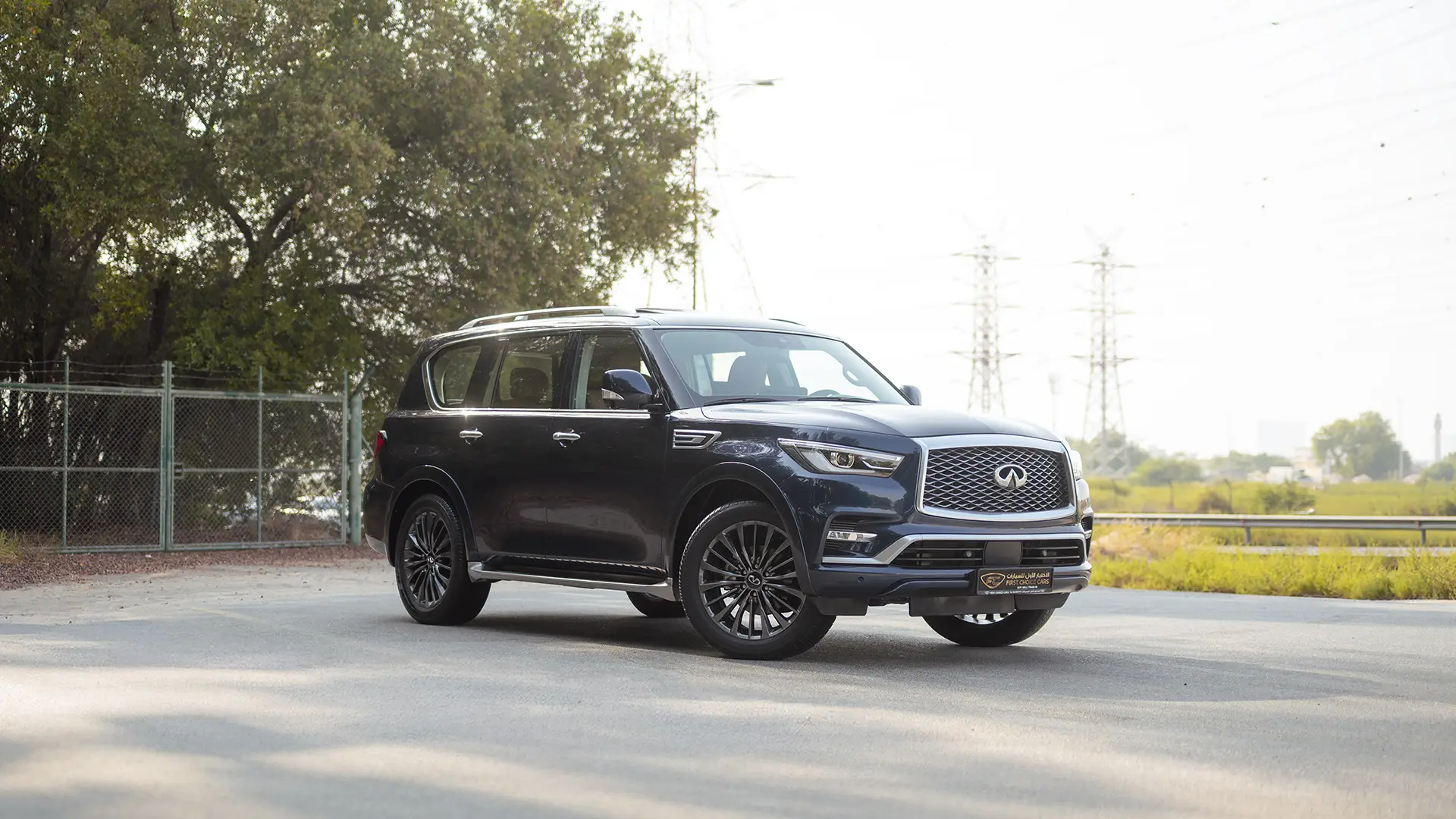 Used 2024 Infiniti QX80 Luxury in Blue – Right Front Diagonal (45°) View for Sale at First Choice Cars Dubai Sharjah