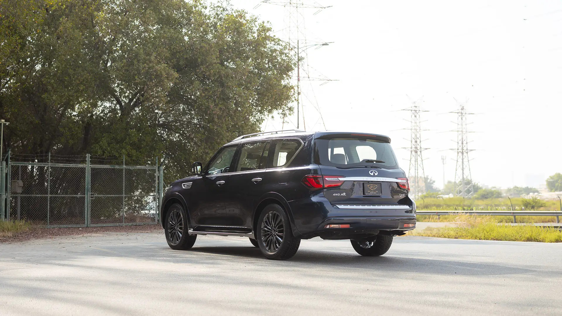 Used 2024 Infiniti QX80 Luxury in Blue – Left Back Diagonal (45°) View for Sale at First Choice Cars Dubai Sharjah