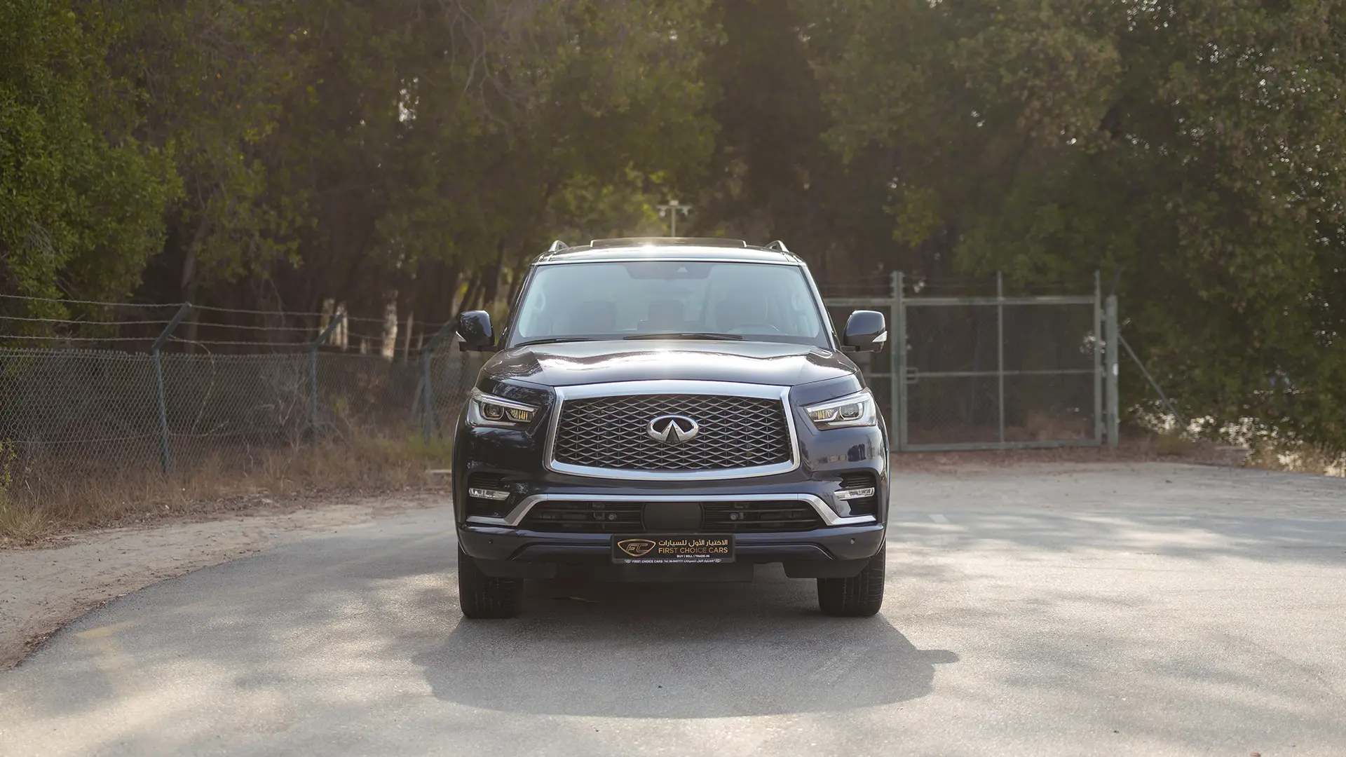 Used 2024 Infiniti QX80 Luxury in Blue – Front View for Sale at First Choice Cars Dubai Sharjah