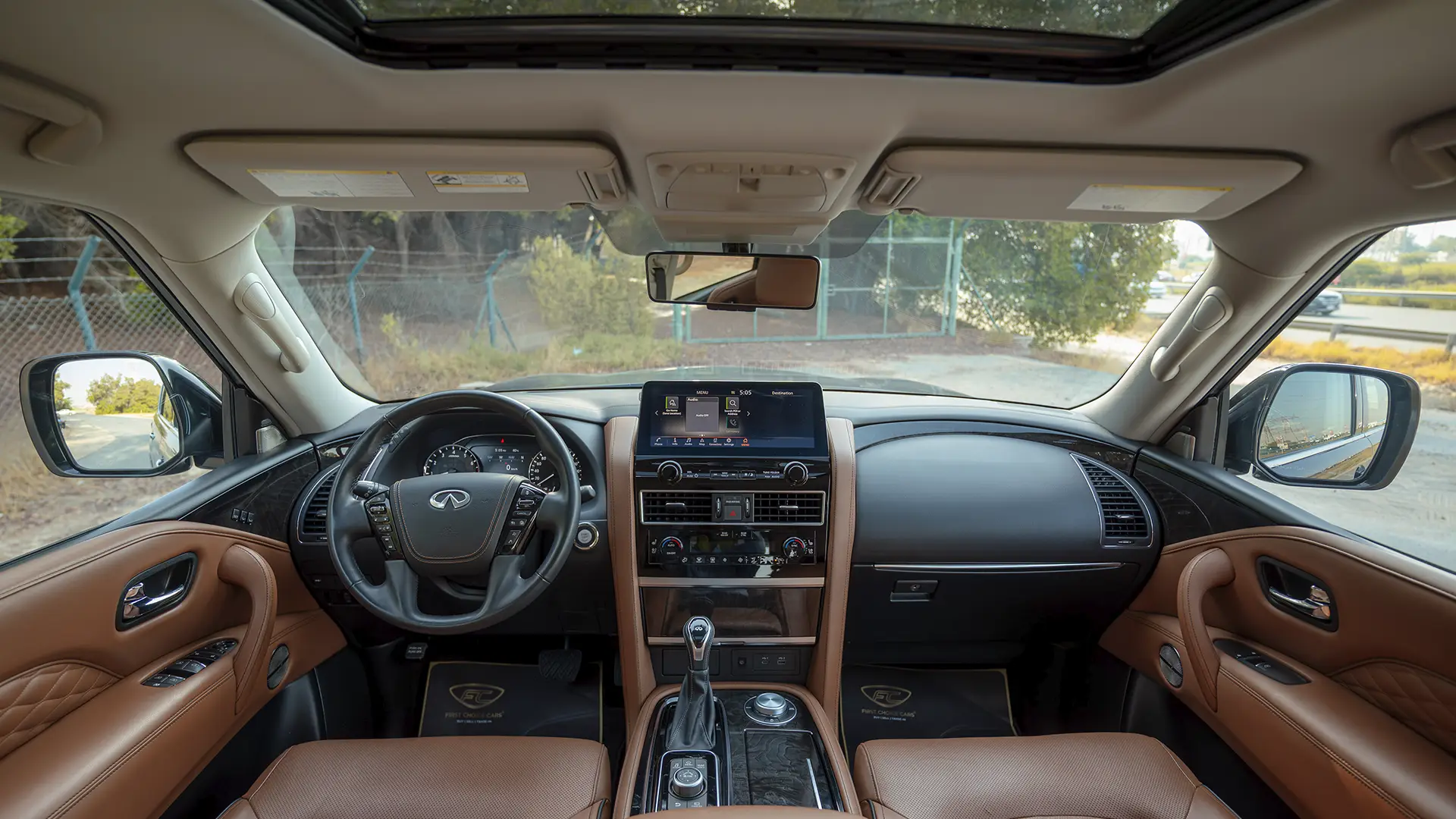 Used 2023 Infiniti QX80 Sensory in Grey – Front Cabin / Dashboard Full View for Sale at First Choice Cars Dubai Sharjah