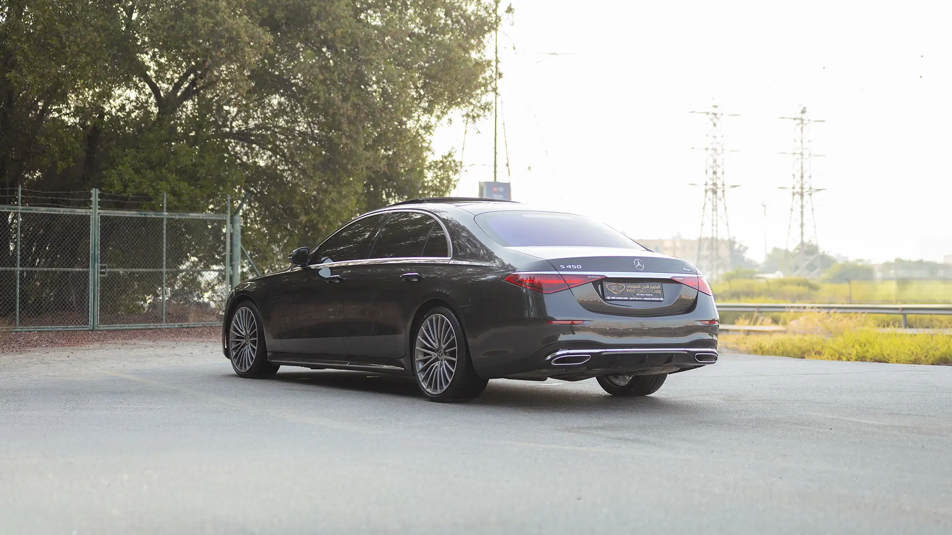 Used 2021 Mercedes-Benz S-Class S 450 4MATIC in Grey – Left Back Diagonal (45°) View for Sale at First Choice Cars Dubai Sharjah