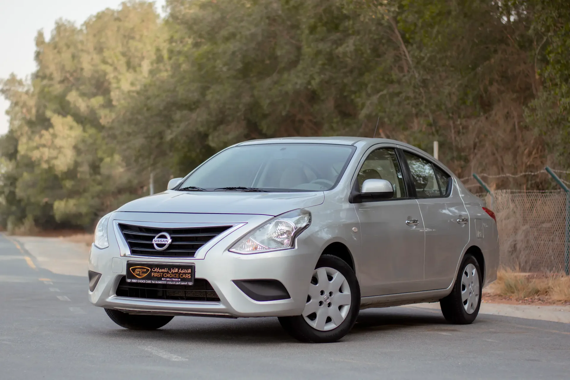 Used 2023 Nissan Sunny SV in Silver – Left Front Diagonal (45°) View for Sale at First Choice Cars Dubai Sharjah