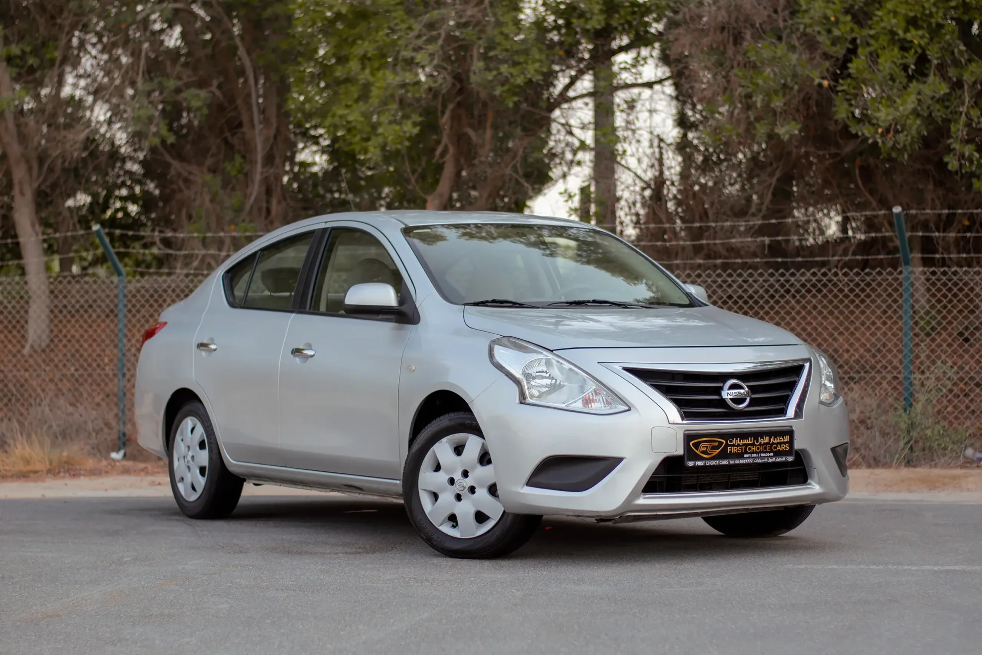 Used 2023 Nissan Sunny SV in Silver – Right Front Diagonal (45°) View for Sale at First Choice Cars Dubai Sharjah