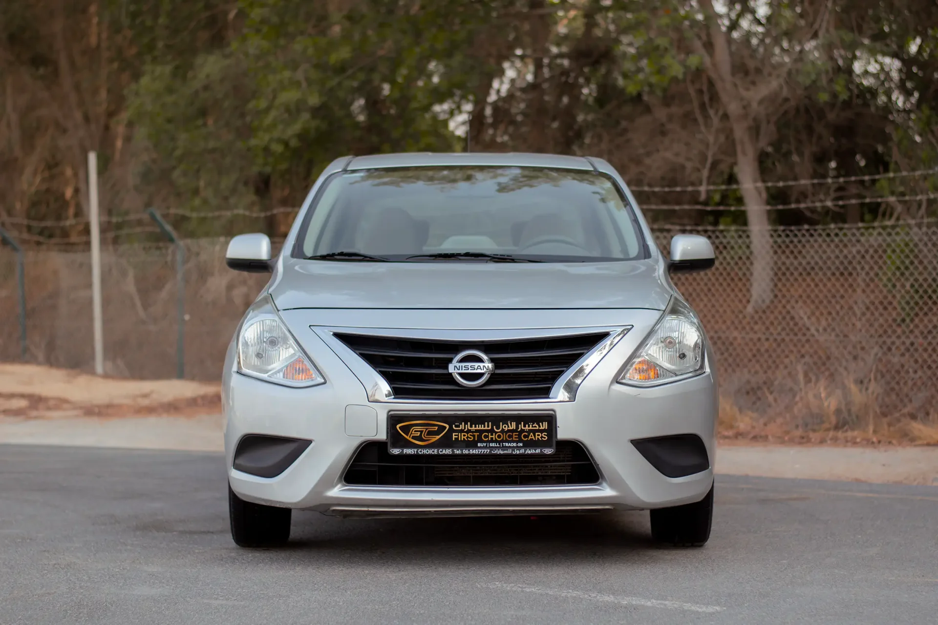 Used 2023 Nissan Sunny SV in Silver – Front View for Sale at First Choice Cars Dubai Sharjah